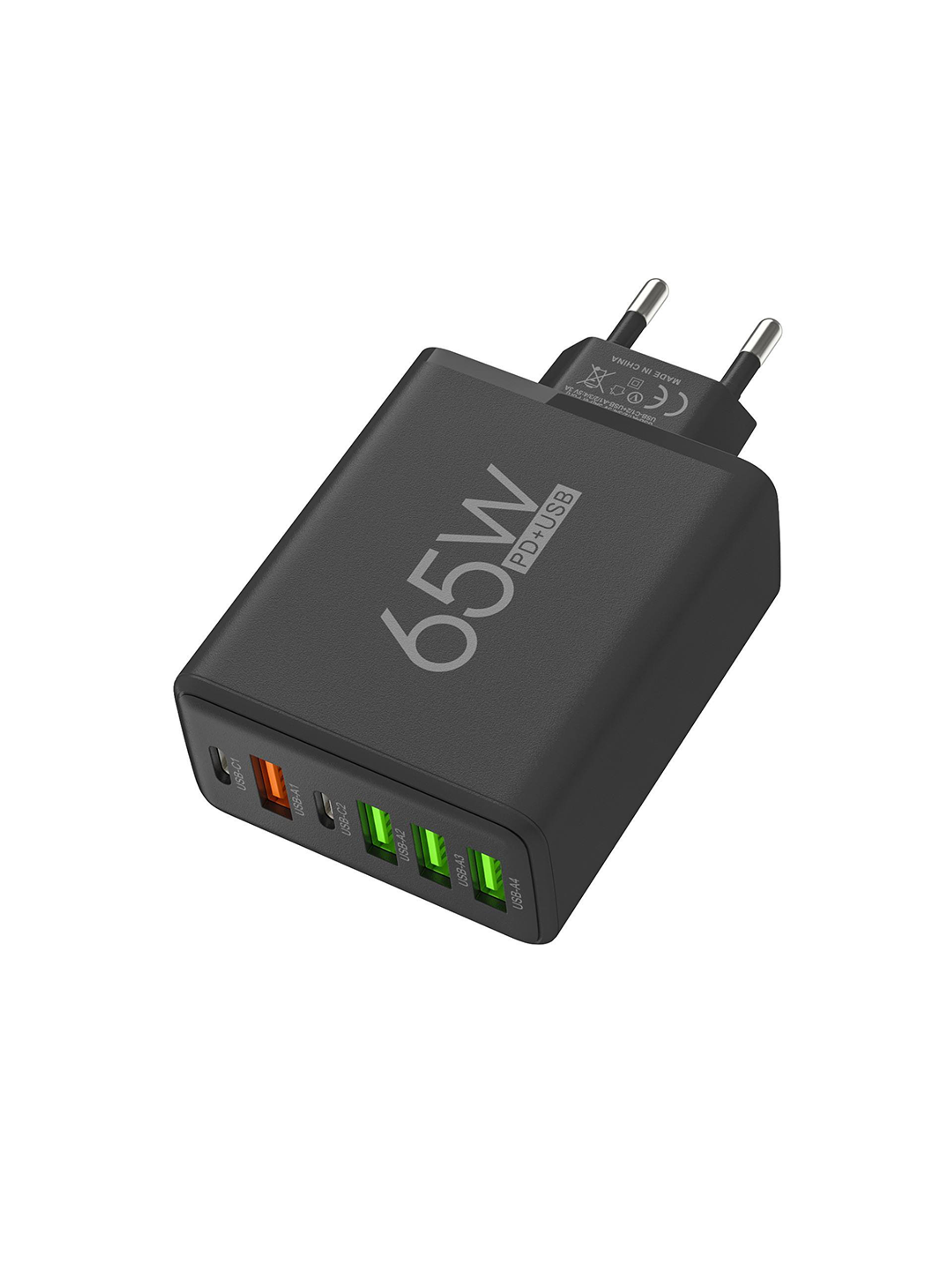 Cargador Múltiple 65w Usb+pd (tipo-c) 6 Puertos Negro 1