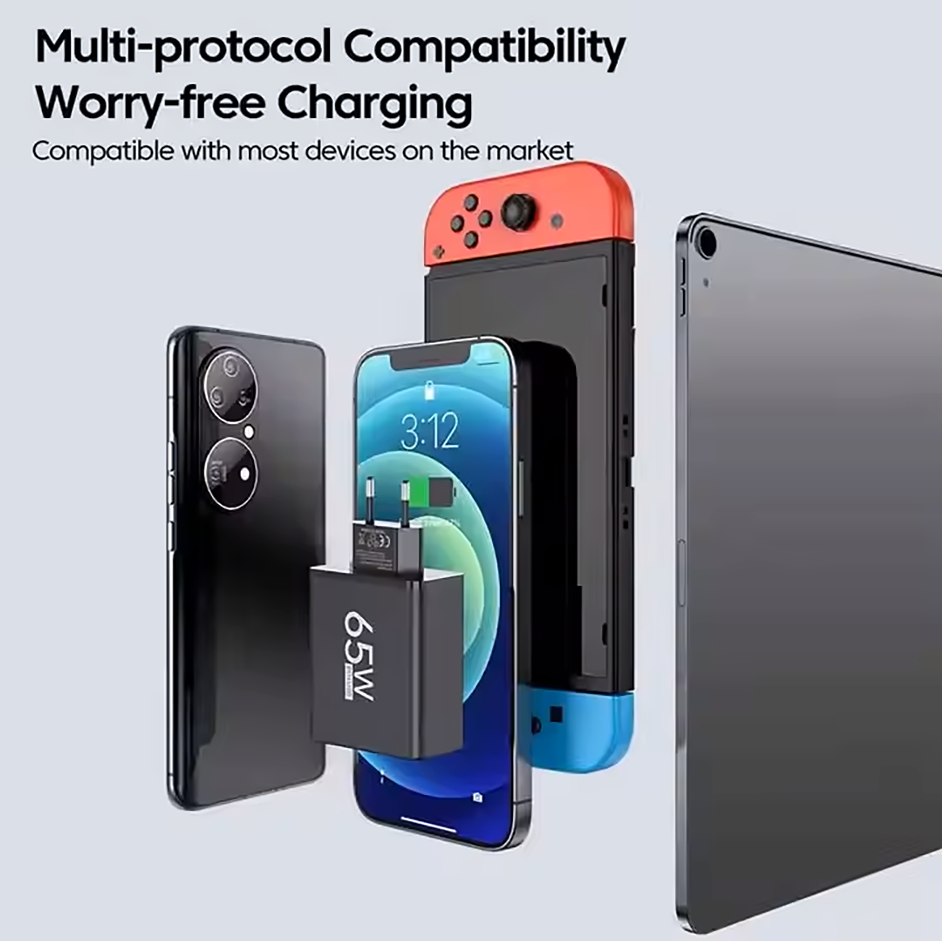 Cargador Múltiple 65w Usb+pd (tipo-c) 6 Puertos Negro 2