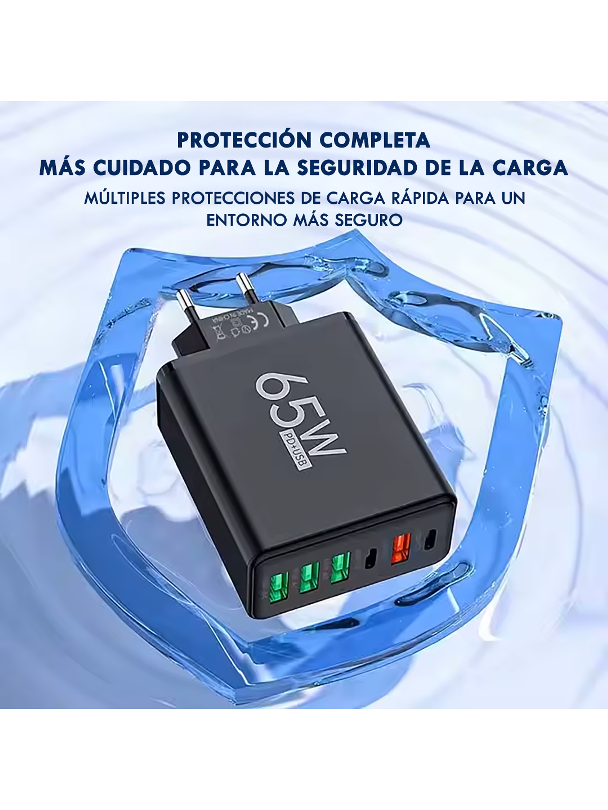 Cargador Múltiple 65w Usb+pd (tipo-c) 6 Puertos Negro 3
