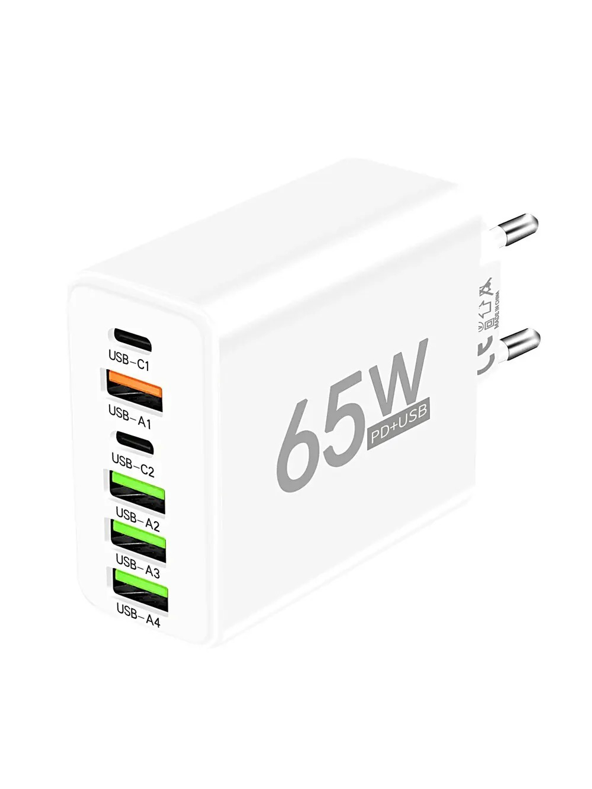 Cargador Múltiple 65w Usb+pd (tipo-c) 6 Puertos Blanco 1