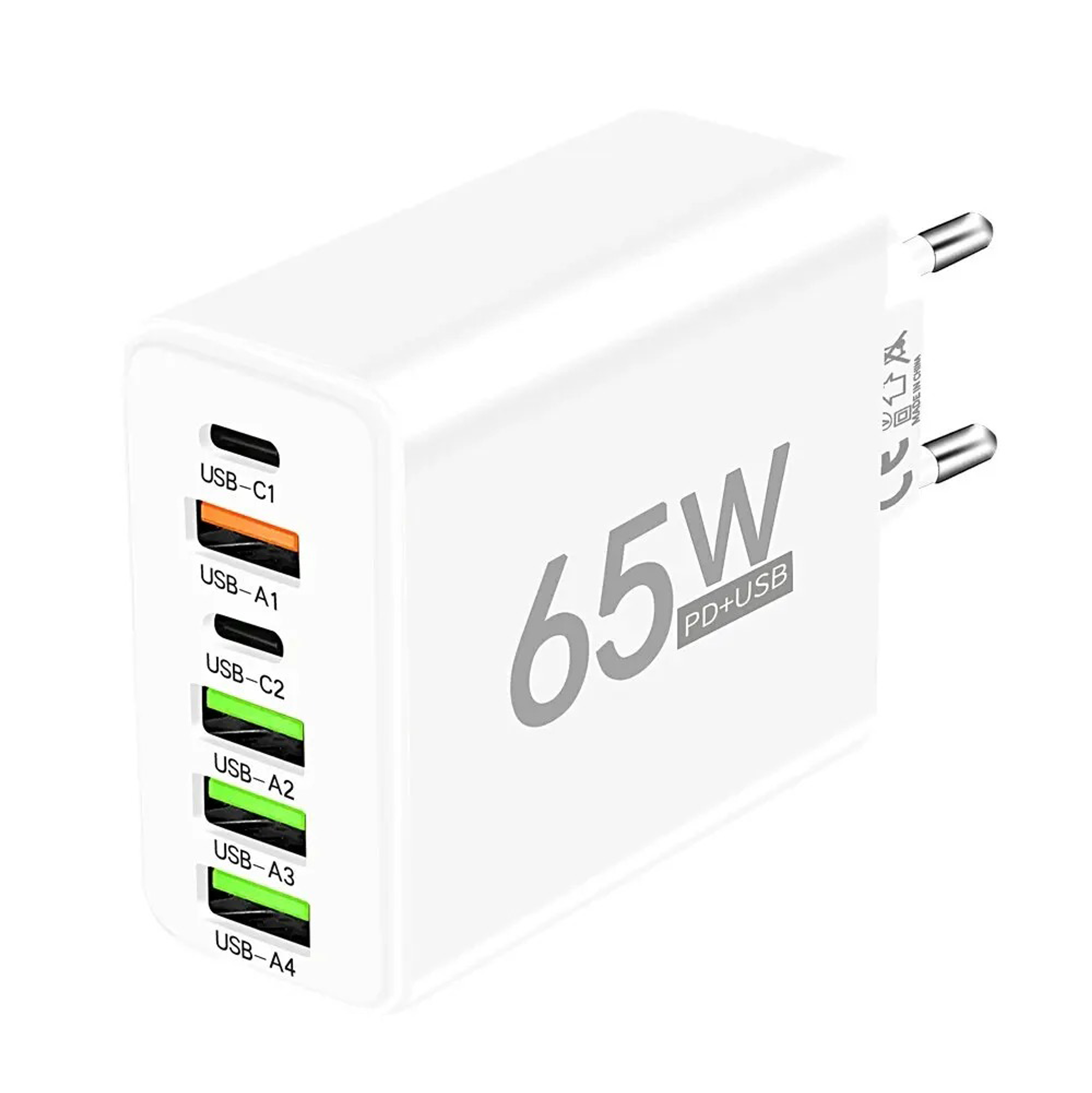 Cargador Múltiple 65w Usb+pd (tipo-c) 6 Puertos Blanco 1