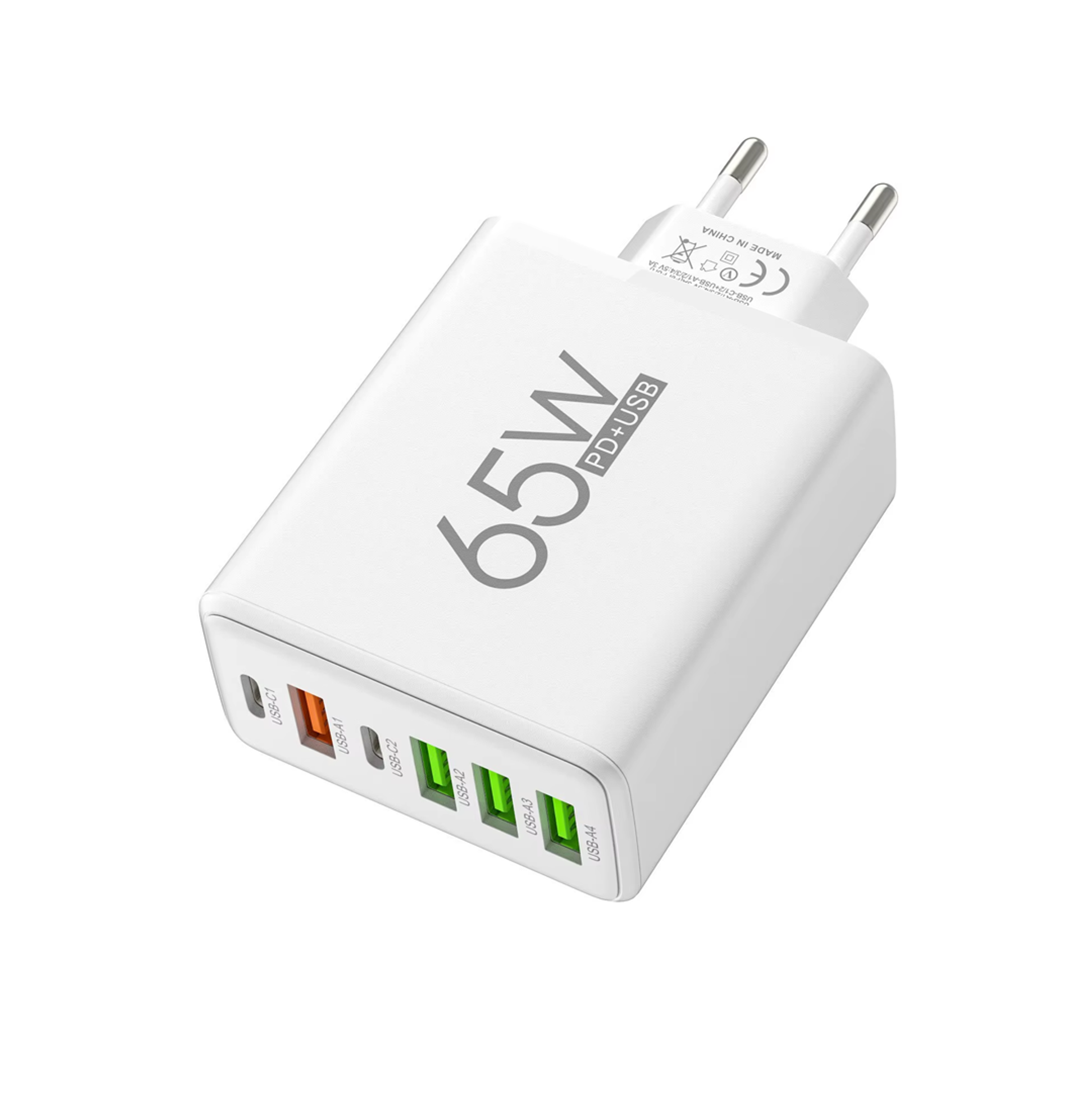 Cargador Múltiple 65w Usb+pd (tipo-c) 6 Puertos Blanco 2