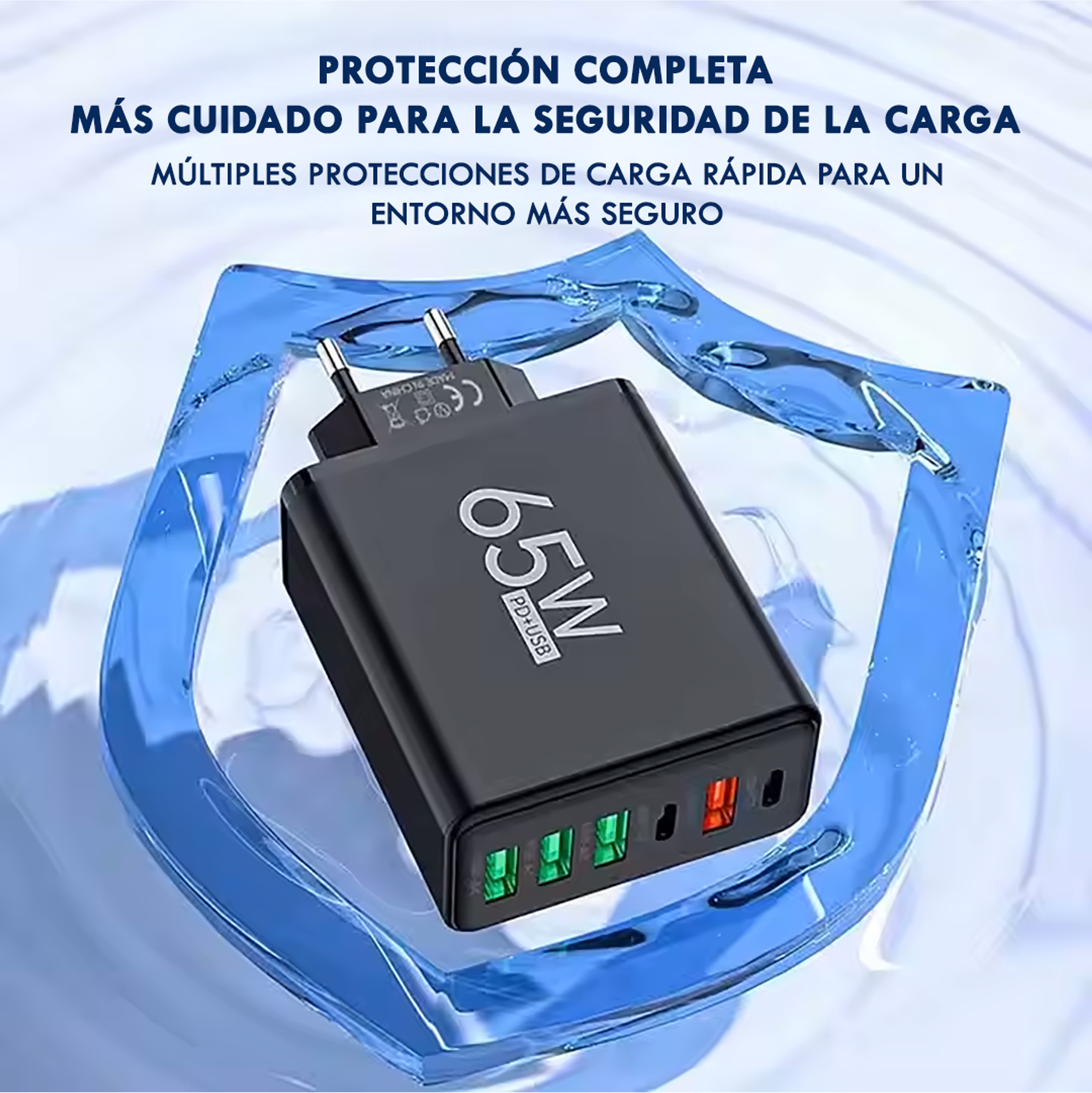 Cargador Múltiple 65w Usb+pd (tipo-c) 6 Puertos Blanco 3