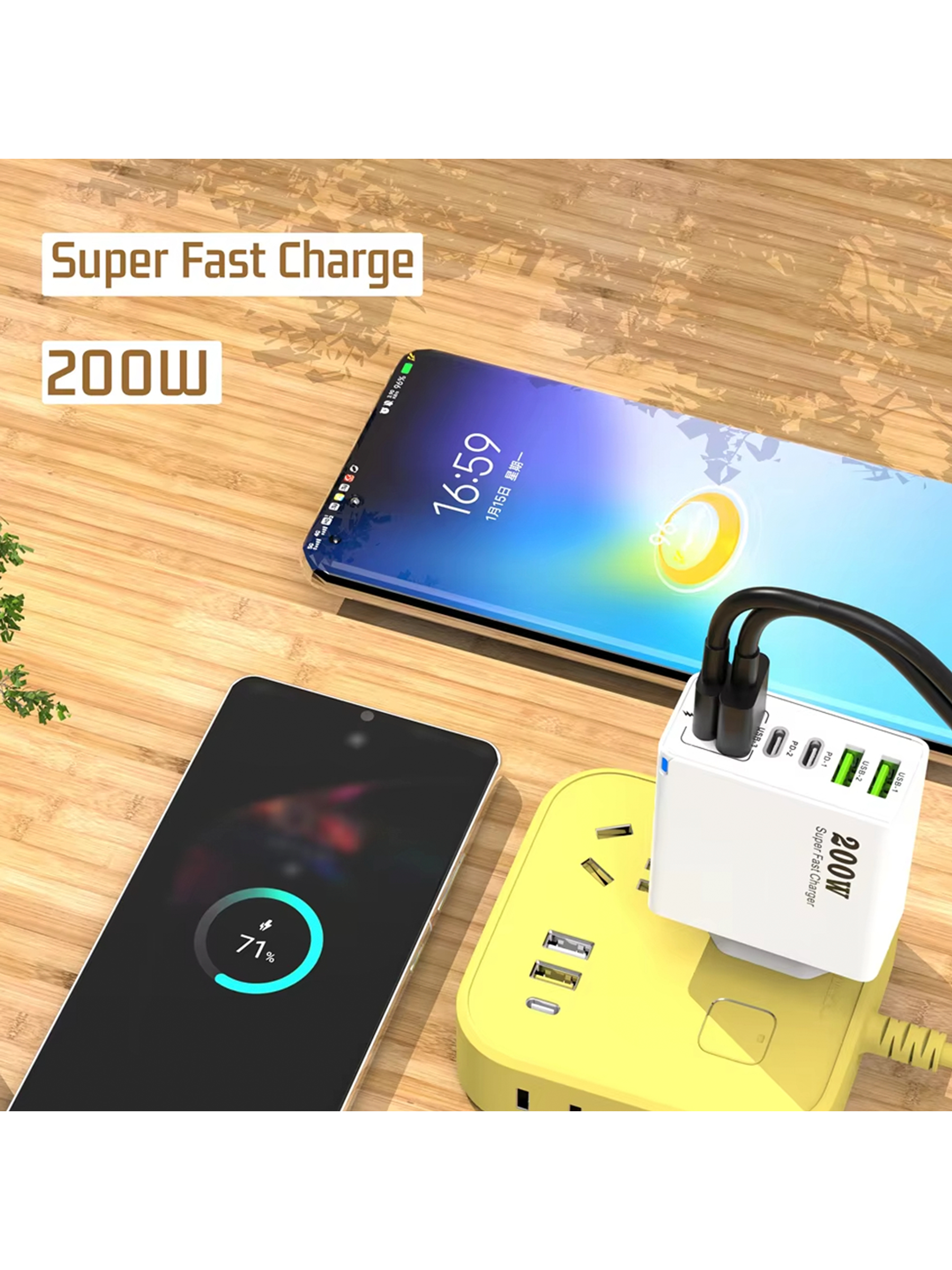 Cargador Múltiple 200w Compatible Con Iphone Android Usb-c 5