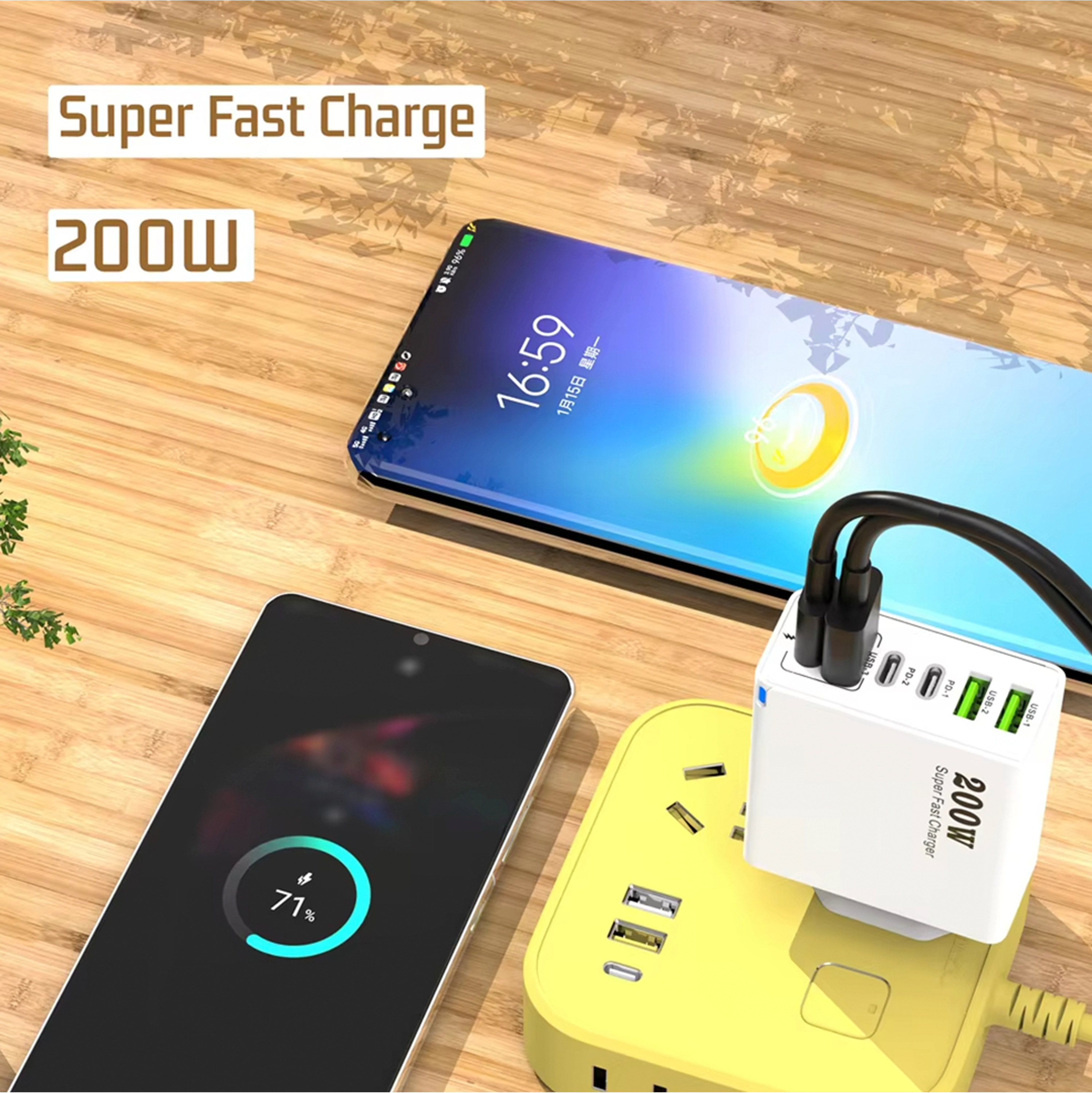 Cargador Múltiple 200w Compatible Con Iphone Android Usb-c 5