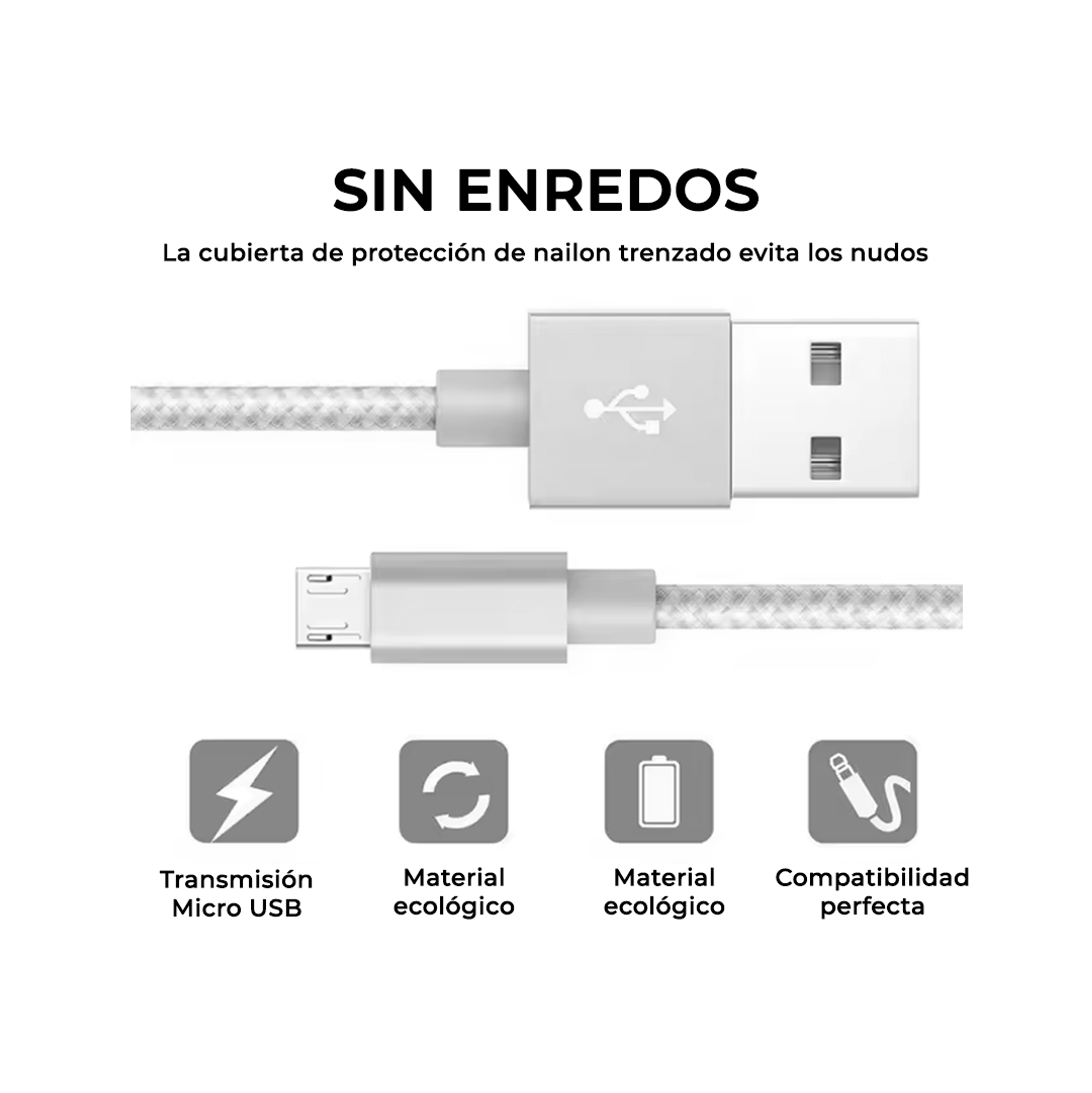 Cable Trenzado Reforzado Usb A Micro Usb 1 Metro 100w 2