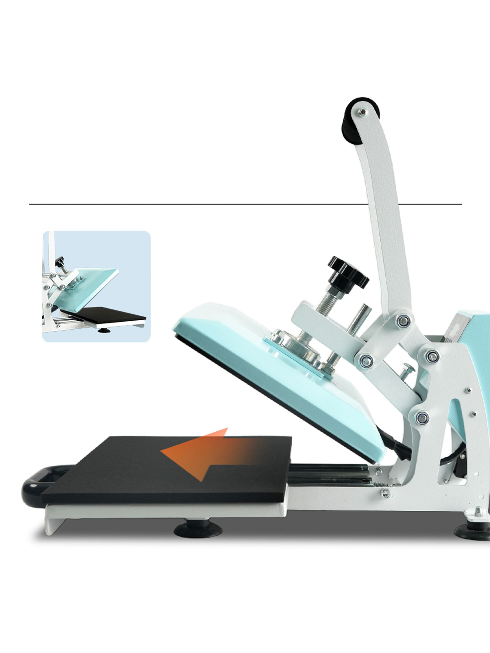 Plancha Estampadora Sublimadora Sublipress 23 x 30 cm con Bandeja Deslizable Celeste 7