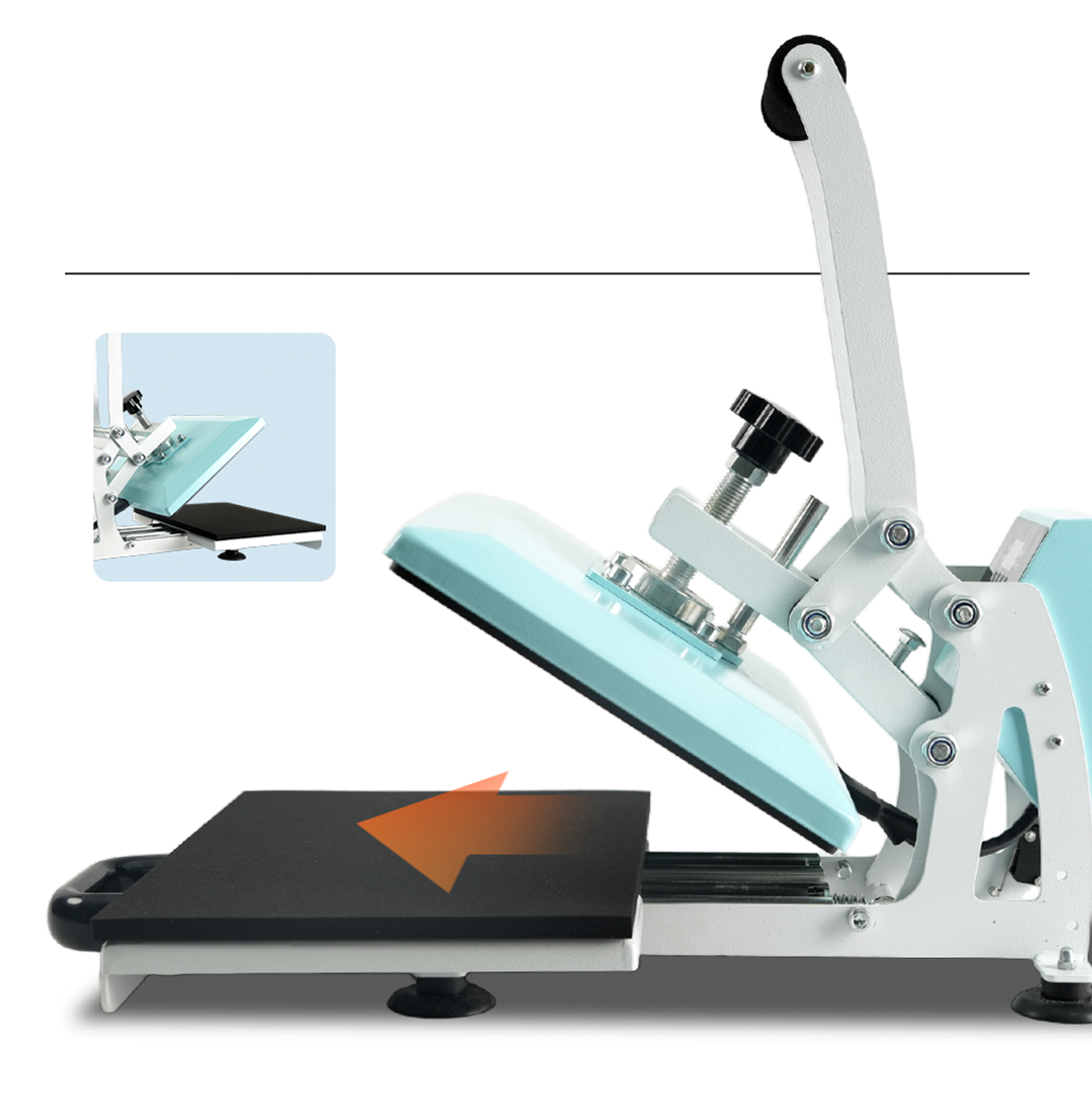 Plancha Estampadora Sublimadora Sublipress 23 x 30 cm con Bandeja Deslizable Celeste 7