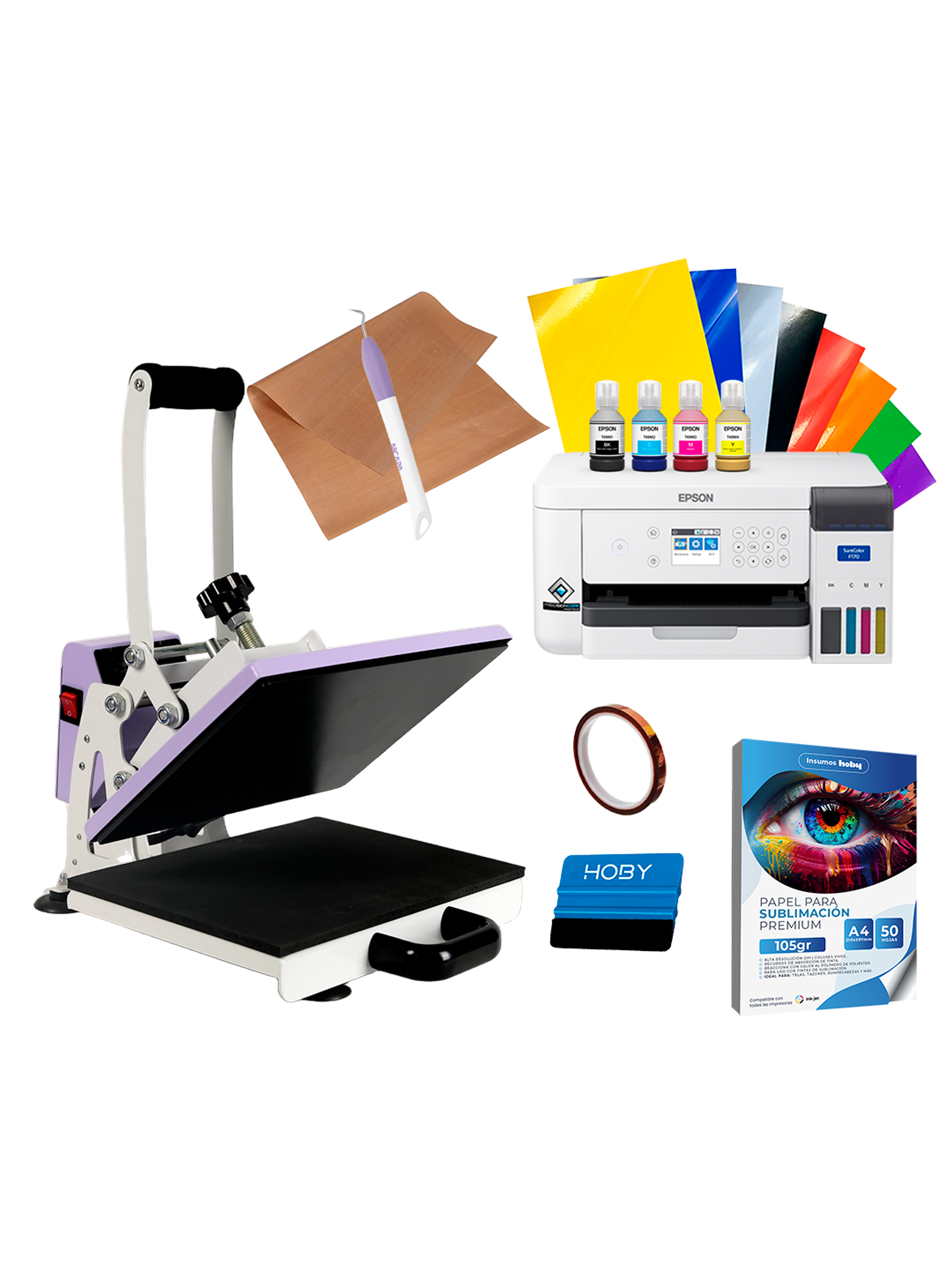 Kit Plancha Estampadora Sublimadora Sublipress 23 x 30 cm + Impresora Epson F170 Surecolor 1