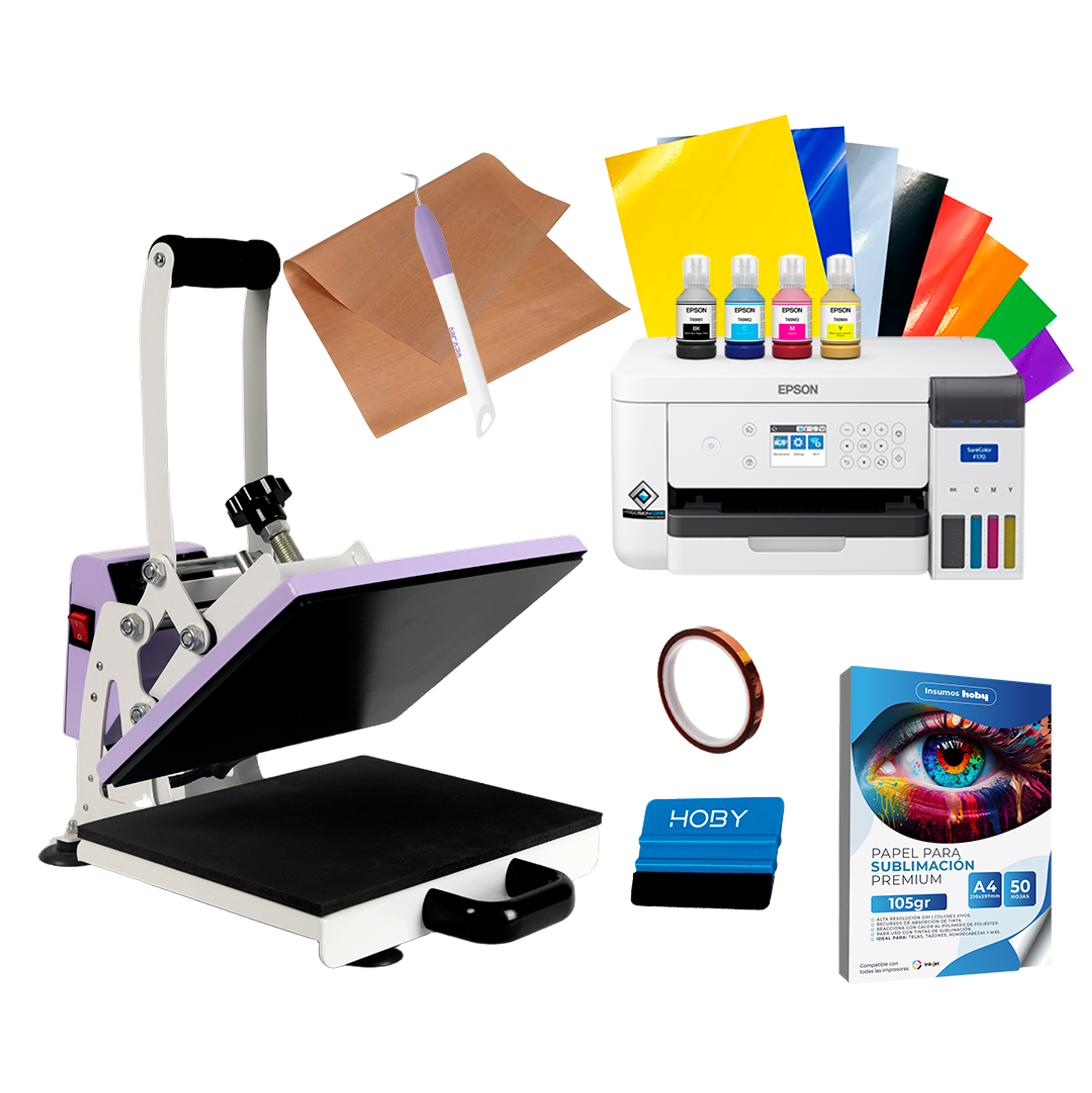 Kit Plancha Estampadora Sublimadora Sublipress 23 x 30 cm + Impresora Epson F170 Surecolor 1