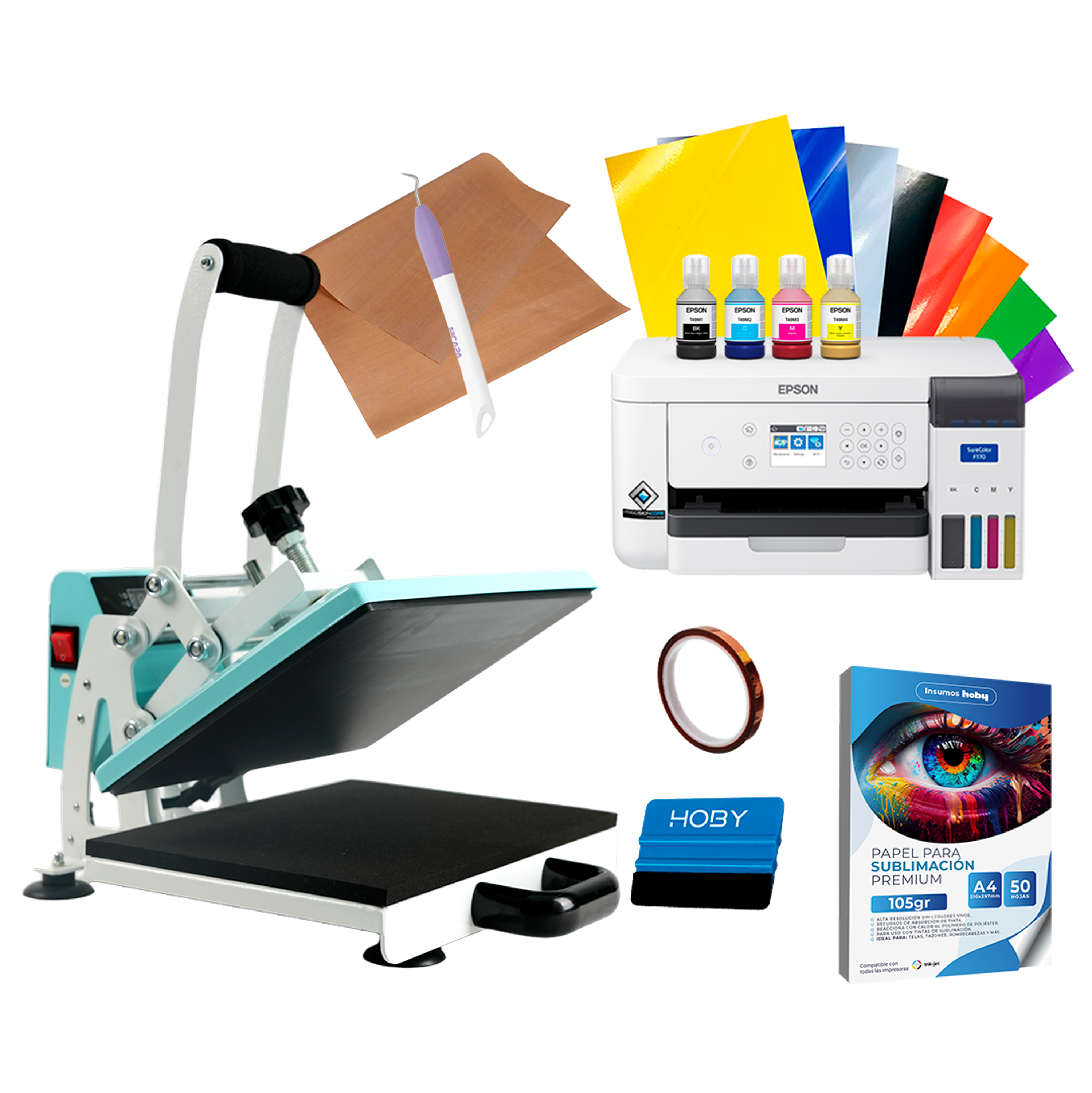 Kit Plancha Estampadora Sublimadora Sublipress 23 x 30 cm + Impresora Epson F170 Surecolor 1