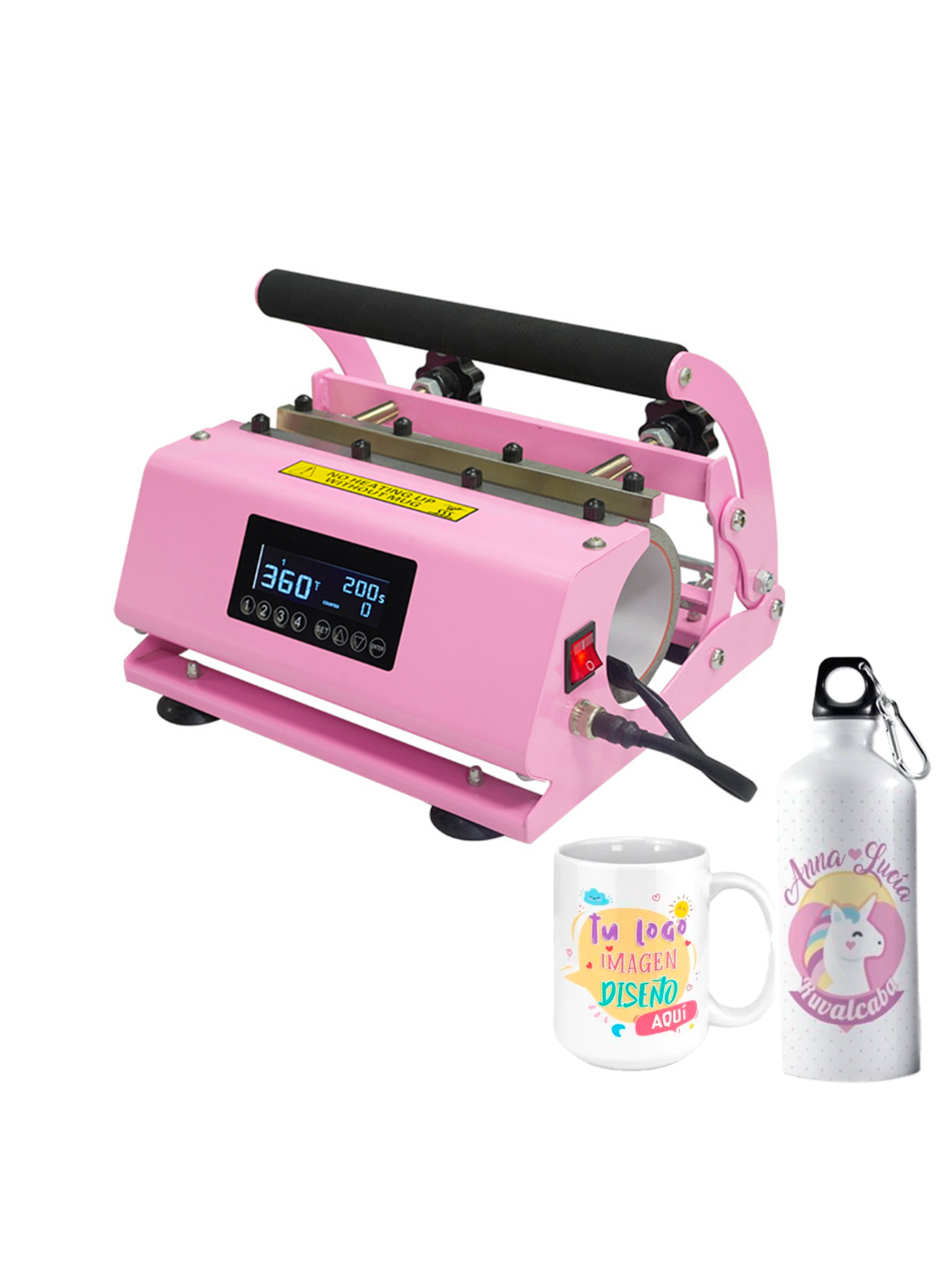 Kit Estampadora de tazones Doble Sublipress rosada + Insumos iniciales 2