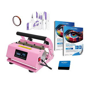 Kit Estampadora de tazones Doble Sublipress rosada + Insumos iniciales
