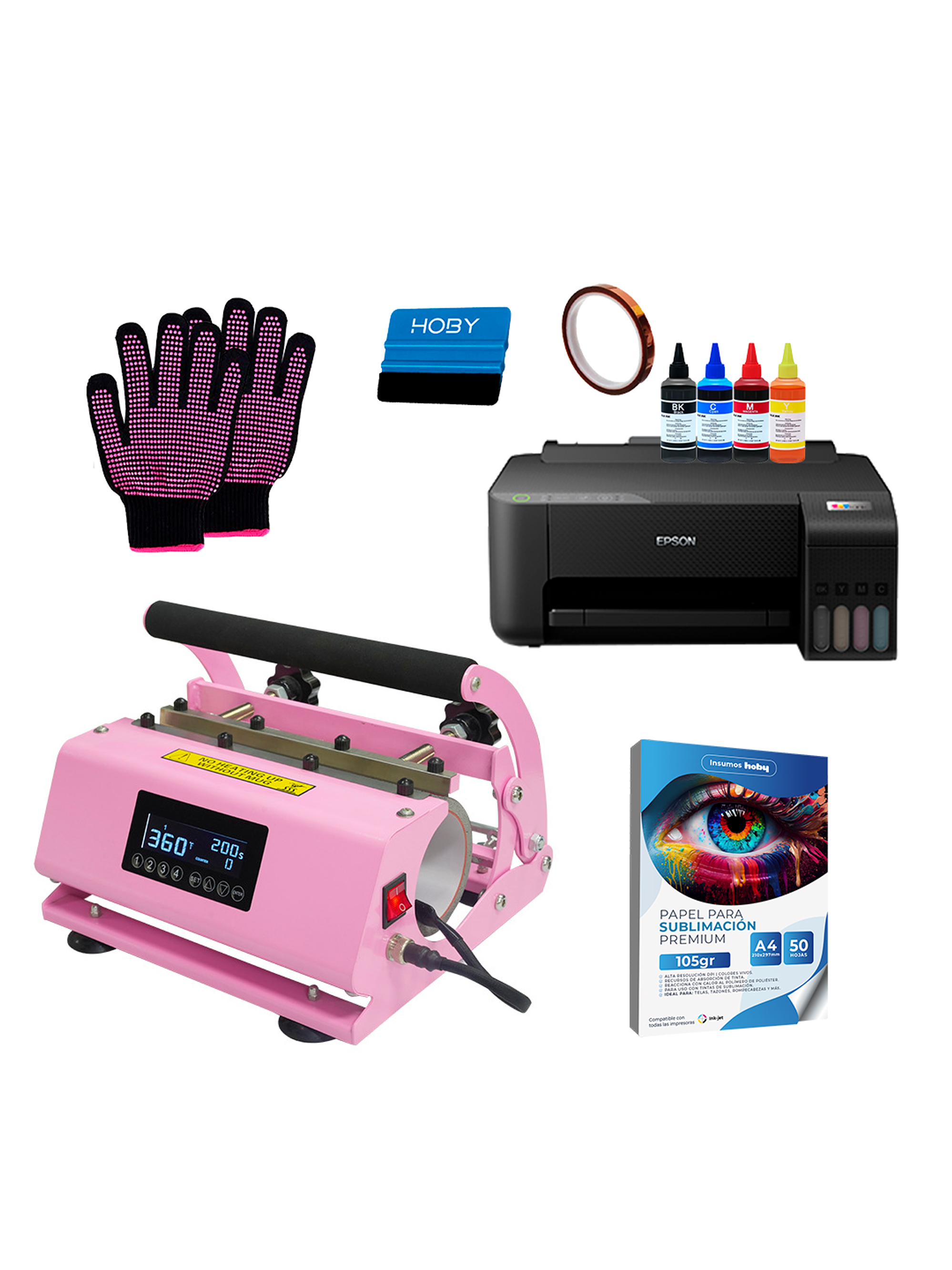 Kit Estampadora de tazones Doble Sublipress rosada + Impresora Epson L1250 1