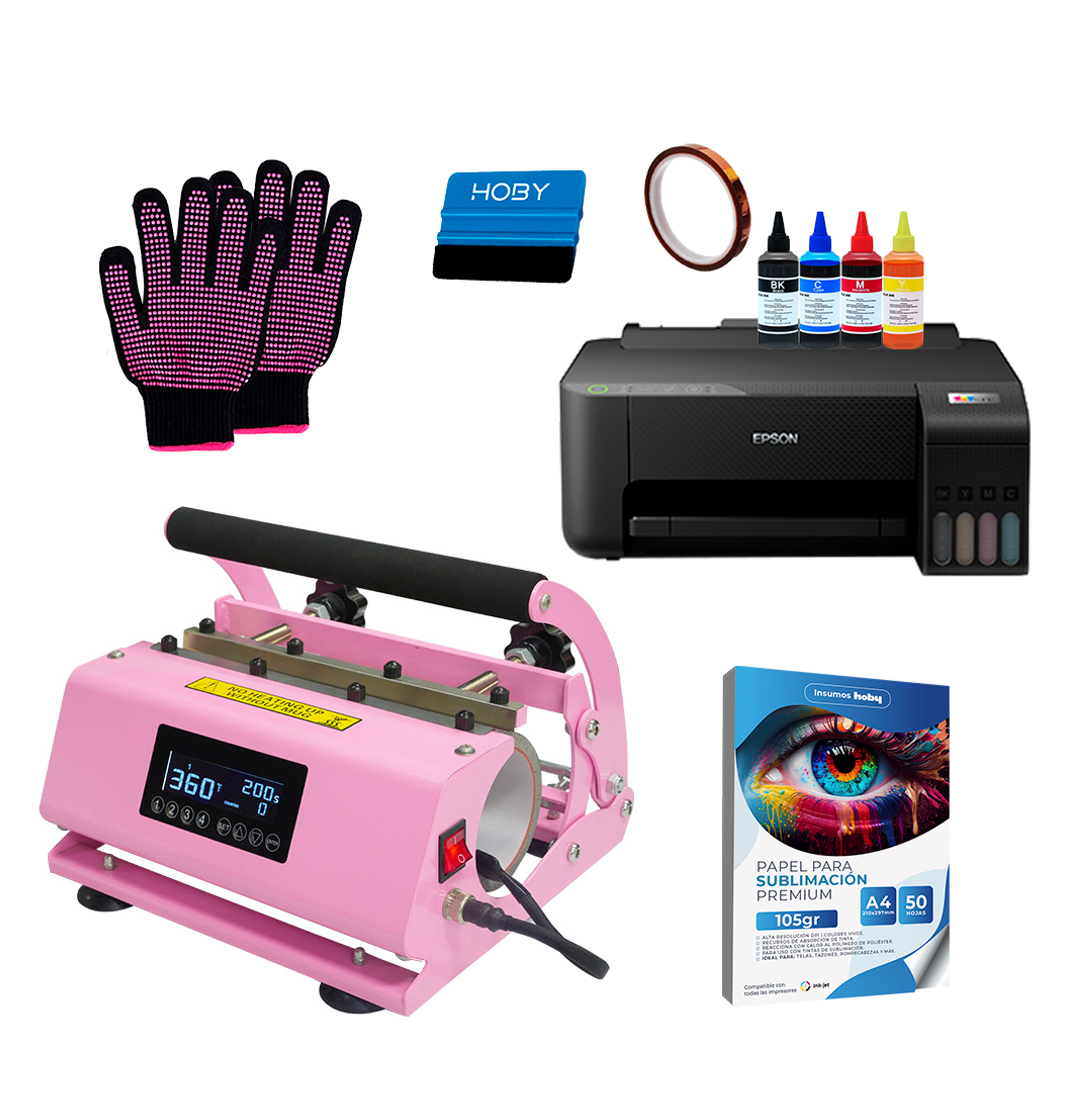 Kit Estampadora de tazones Doble Sublipress rosada + Impresora Epson L1250 1