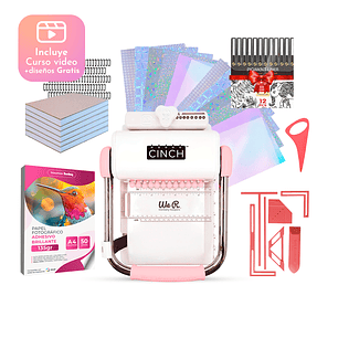 Kit De Encuadernadora Cinch rosada + Reglas E Insumos Vip