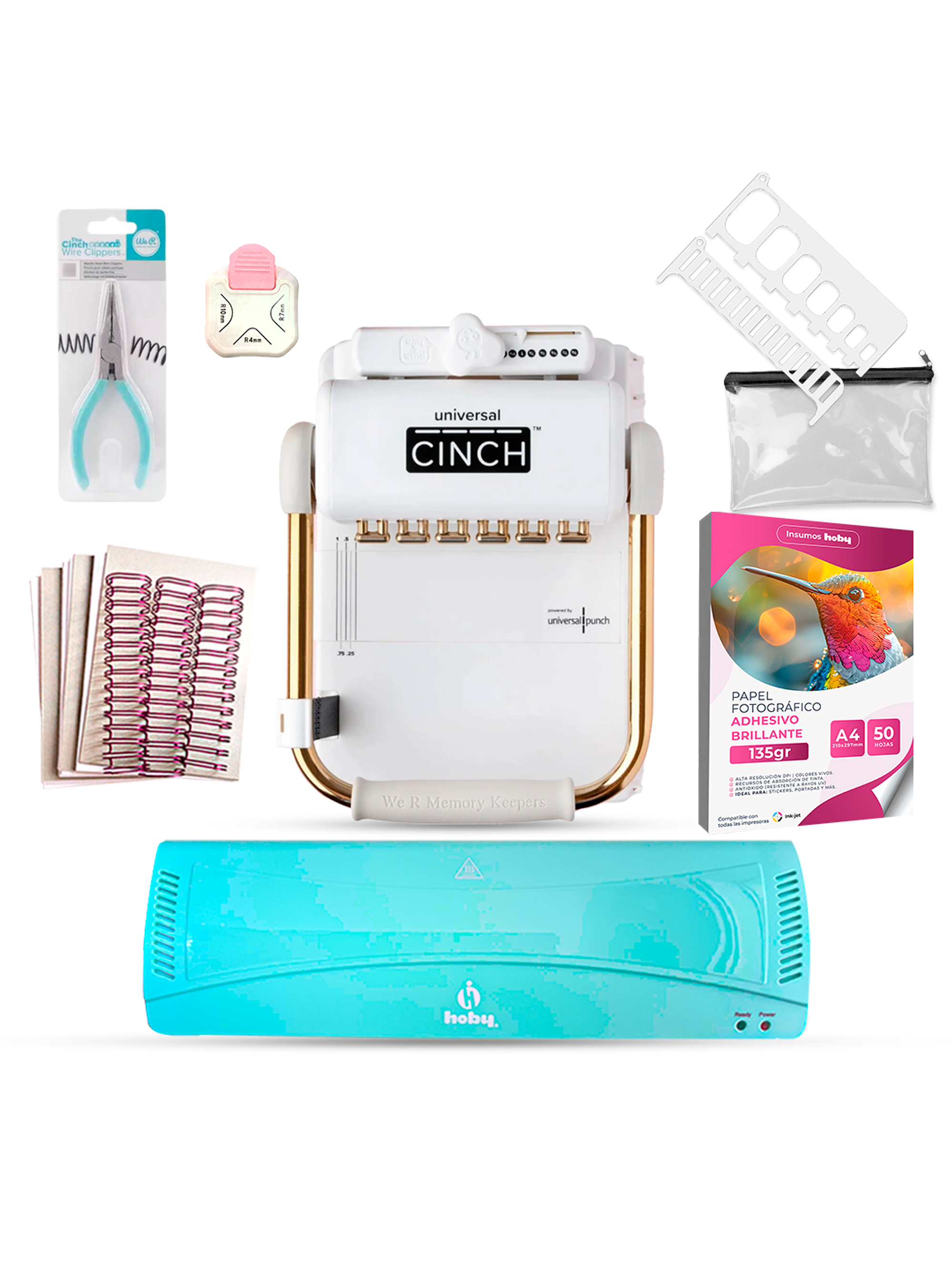 Kit Encuadernadora Universal Cinch + Laminadora Hoby A3 turquesa Uc06 1