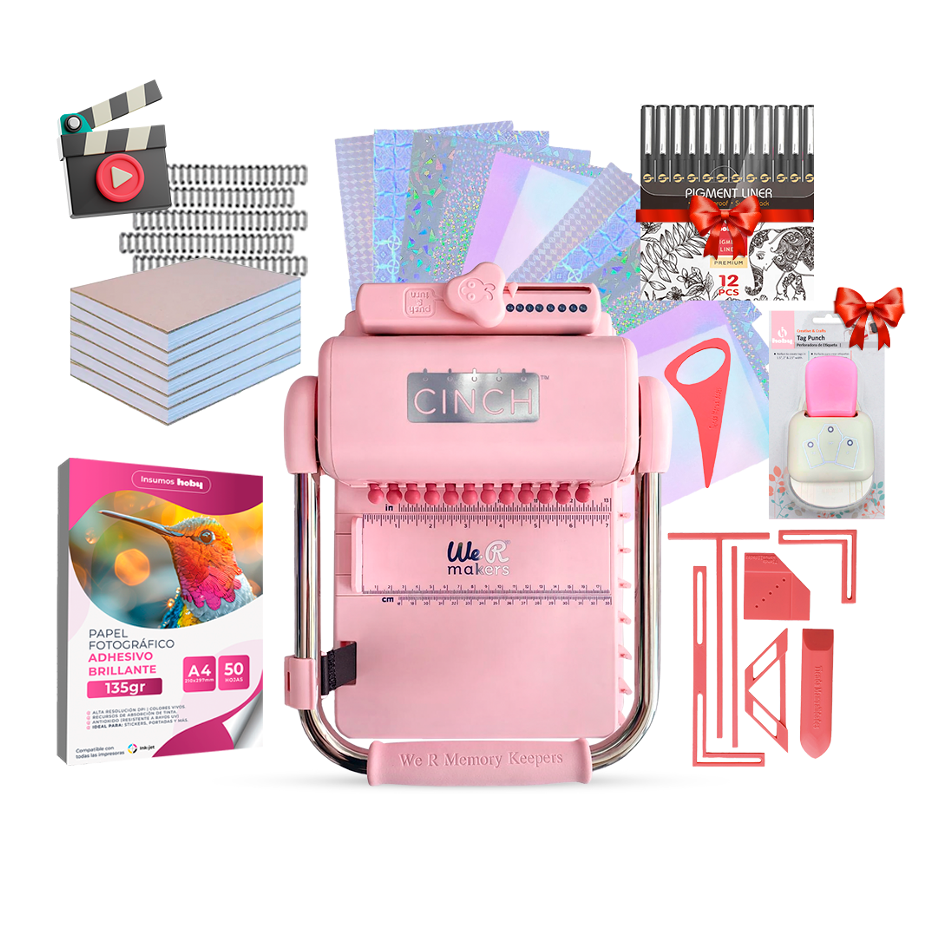 Kit De Encuadernadora Cinch Pink + Reglas E Insumos Vip Cp41 1