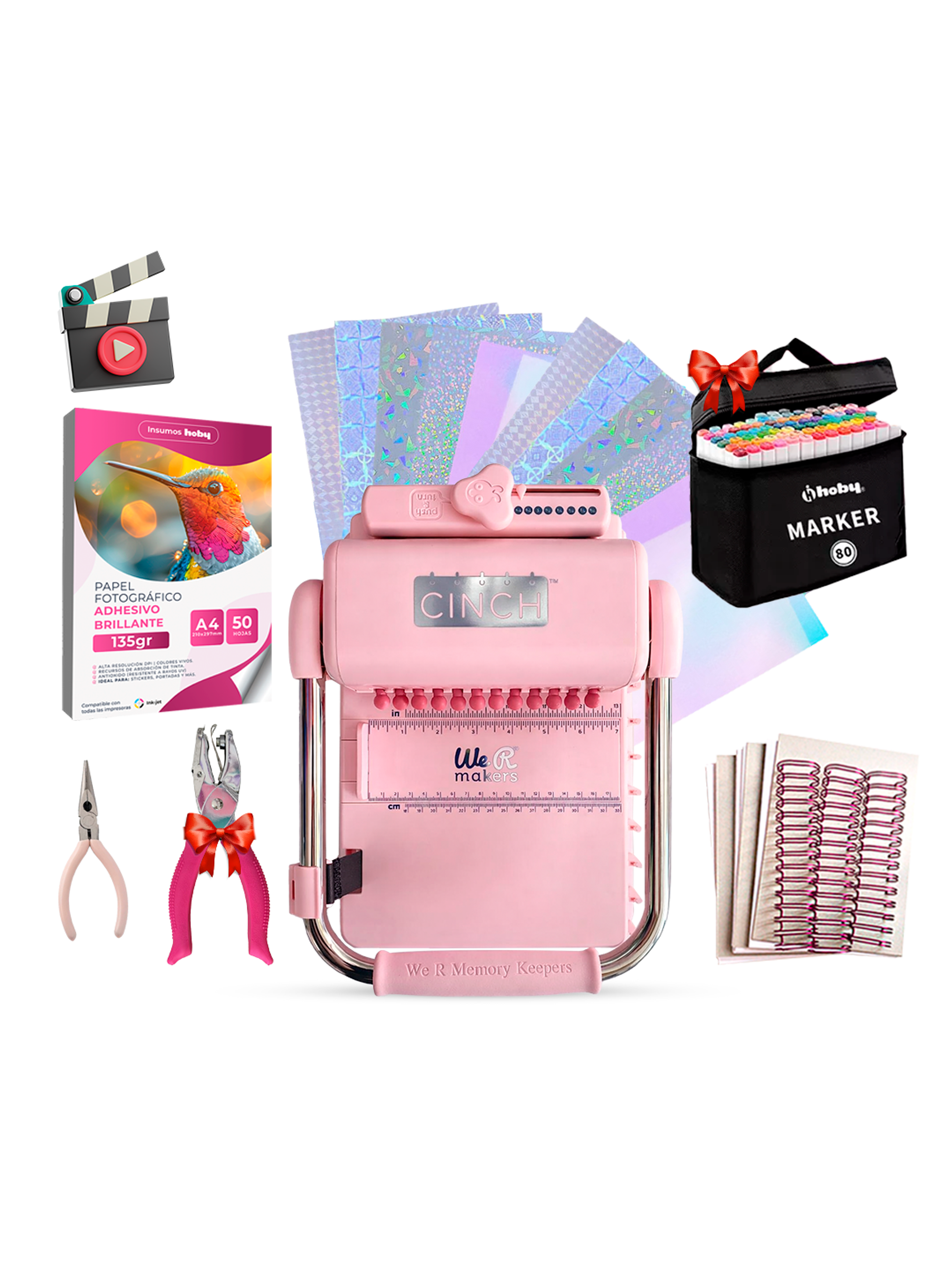 Kit De Encuadernadora Cinch Pink Rosa Inicial Redonda Cp67 1