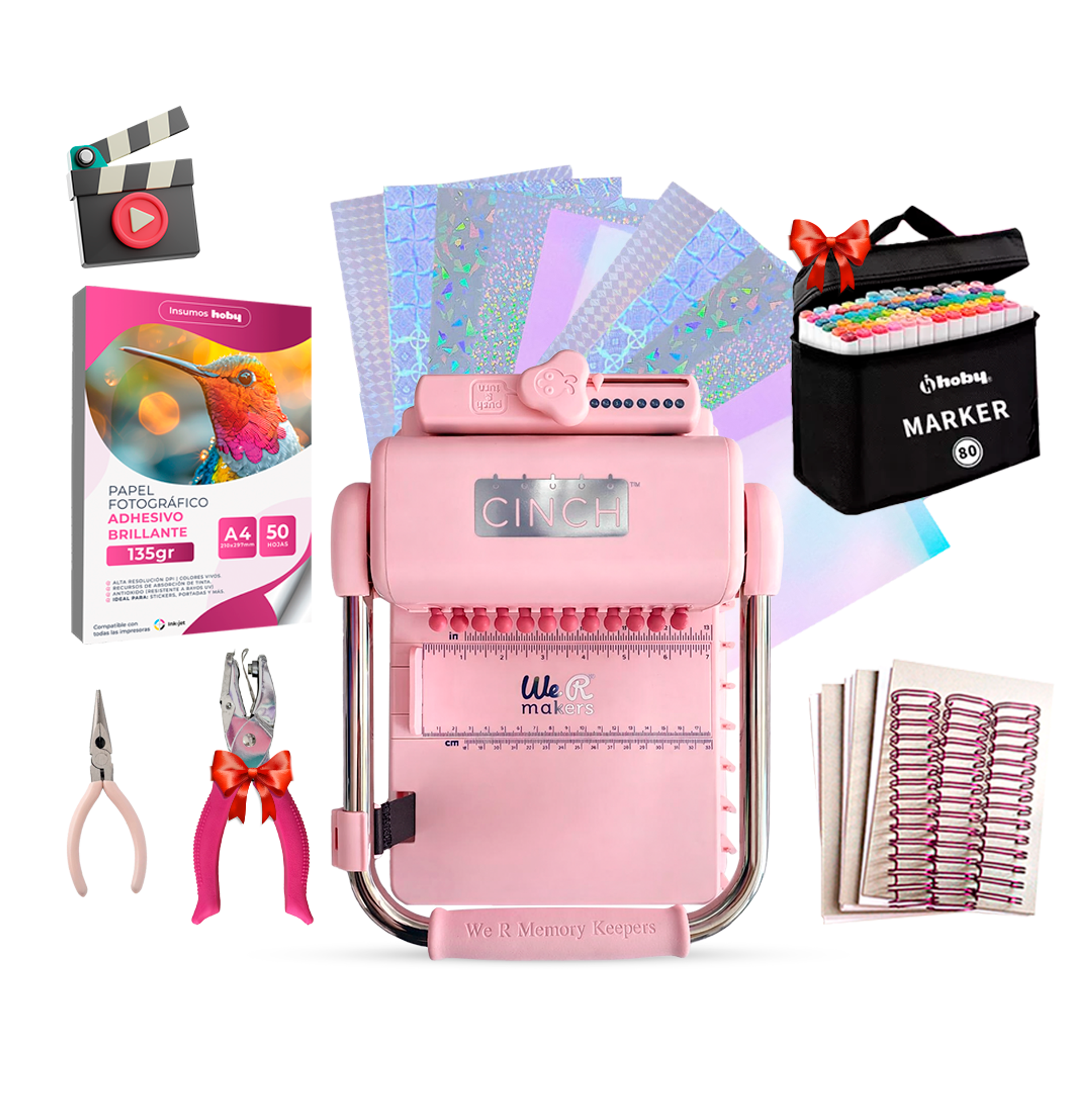 Kit De Encuadernadora Cinch Pink Rosa Inicial Redonda Cp67 1