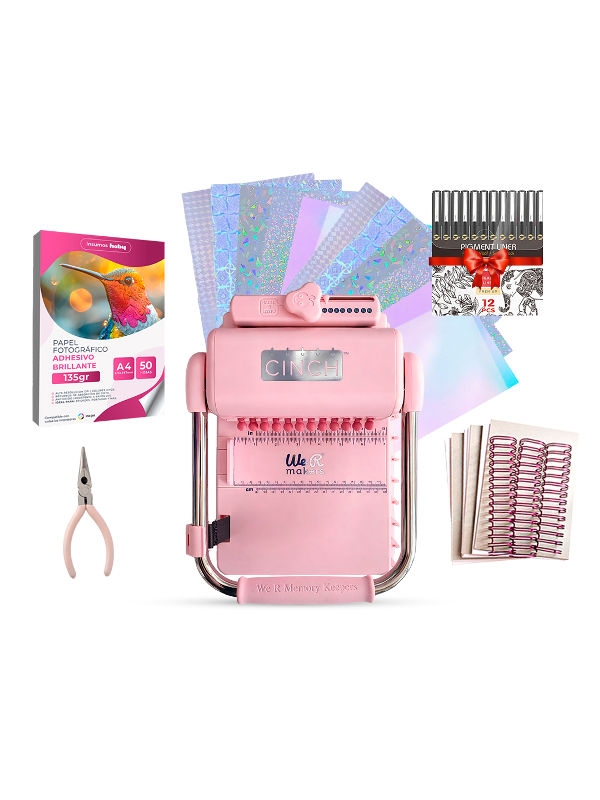 Kit De Encuadernadora Cinch Pink Rosa Inicial Redonda Cp12 1