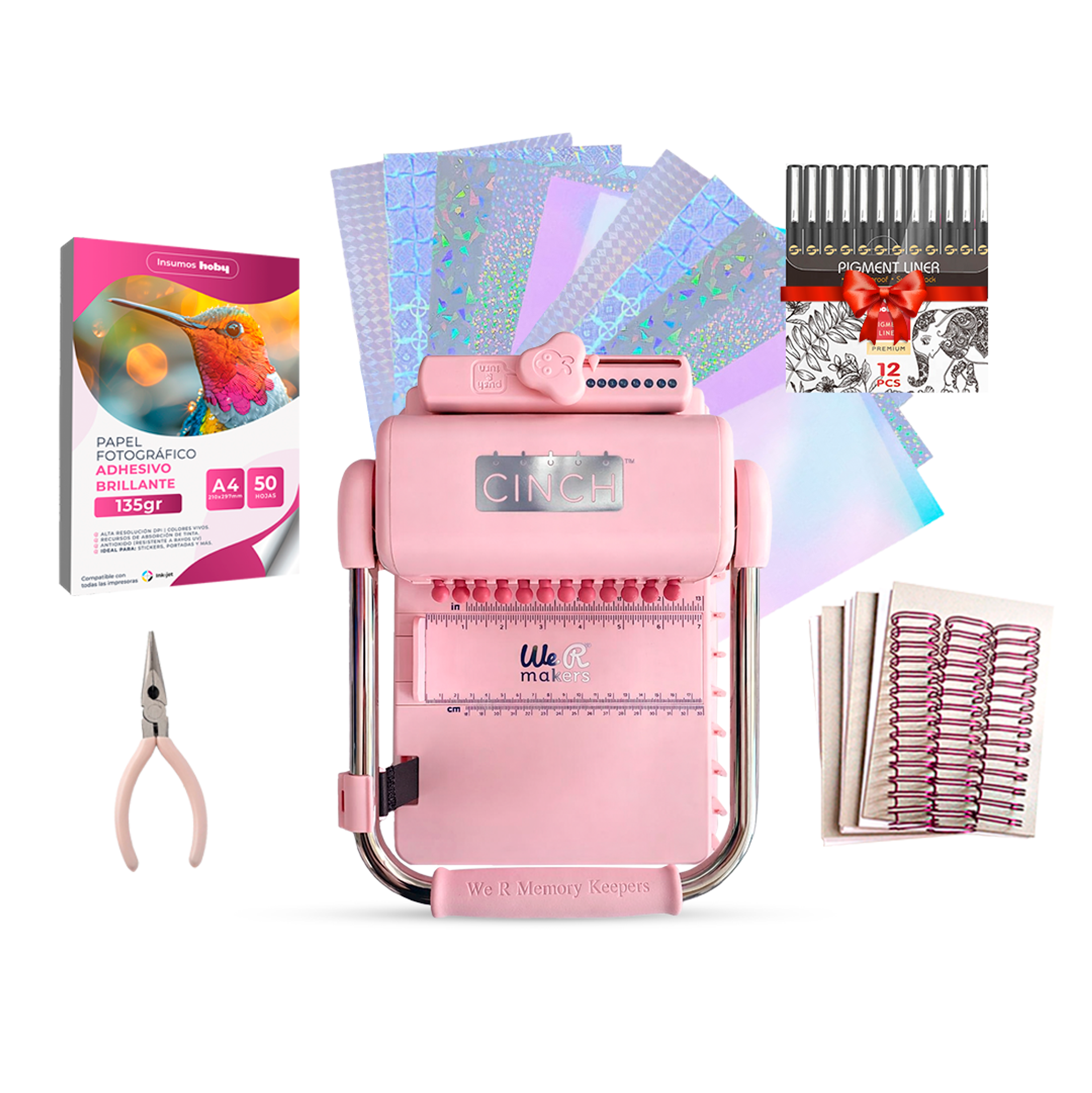 Kit De Encuadernadora Cinch Pink Rosa Inicial Redonda Cp12 1