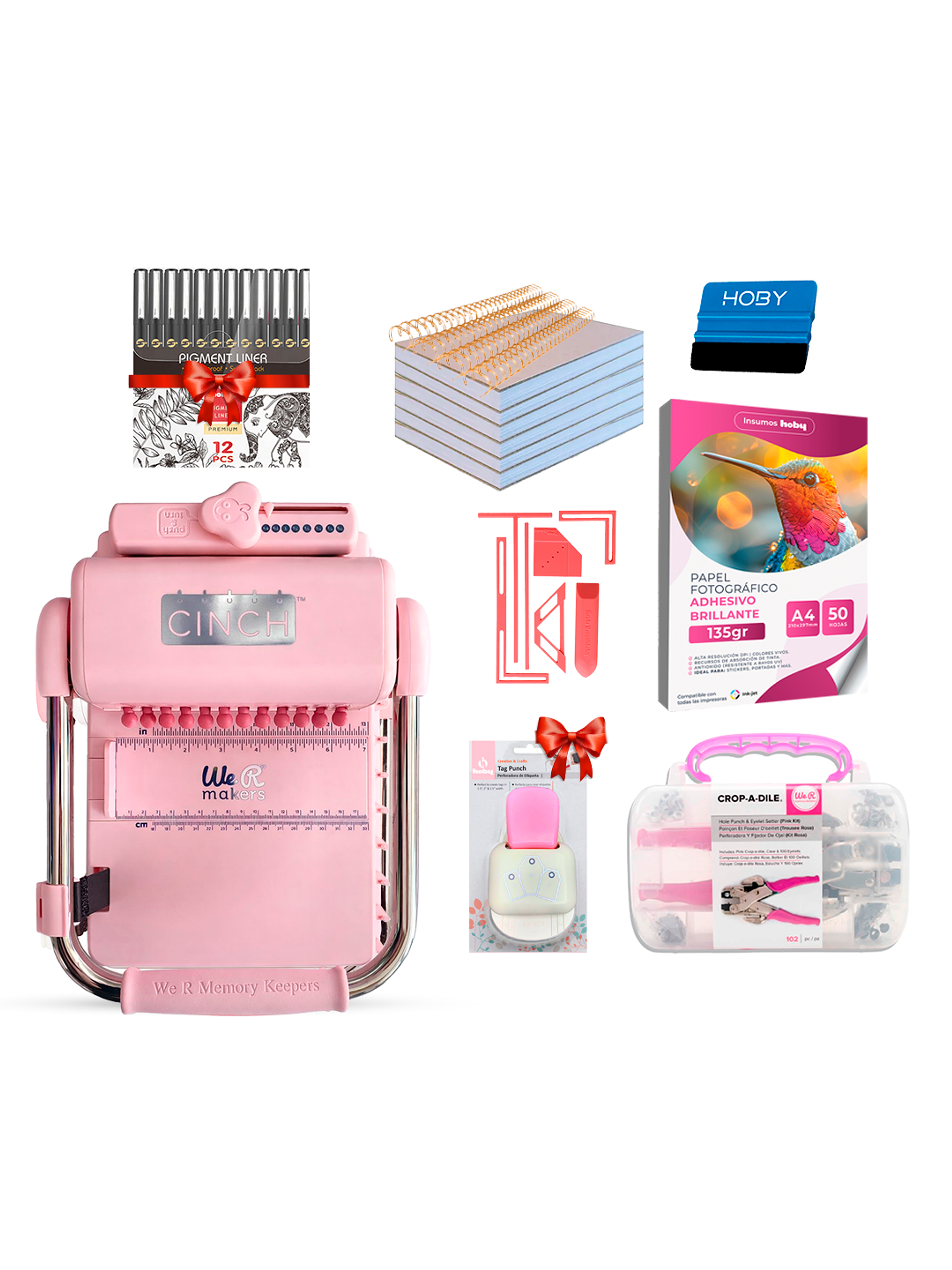 Kit De Encuadernadora Cinch Pink Rosa + Ojetilladora Crop A Dile + Regalos Cp13 1