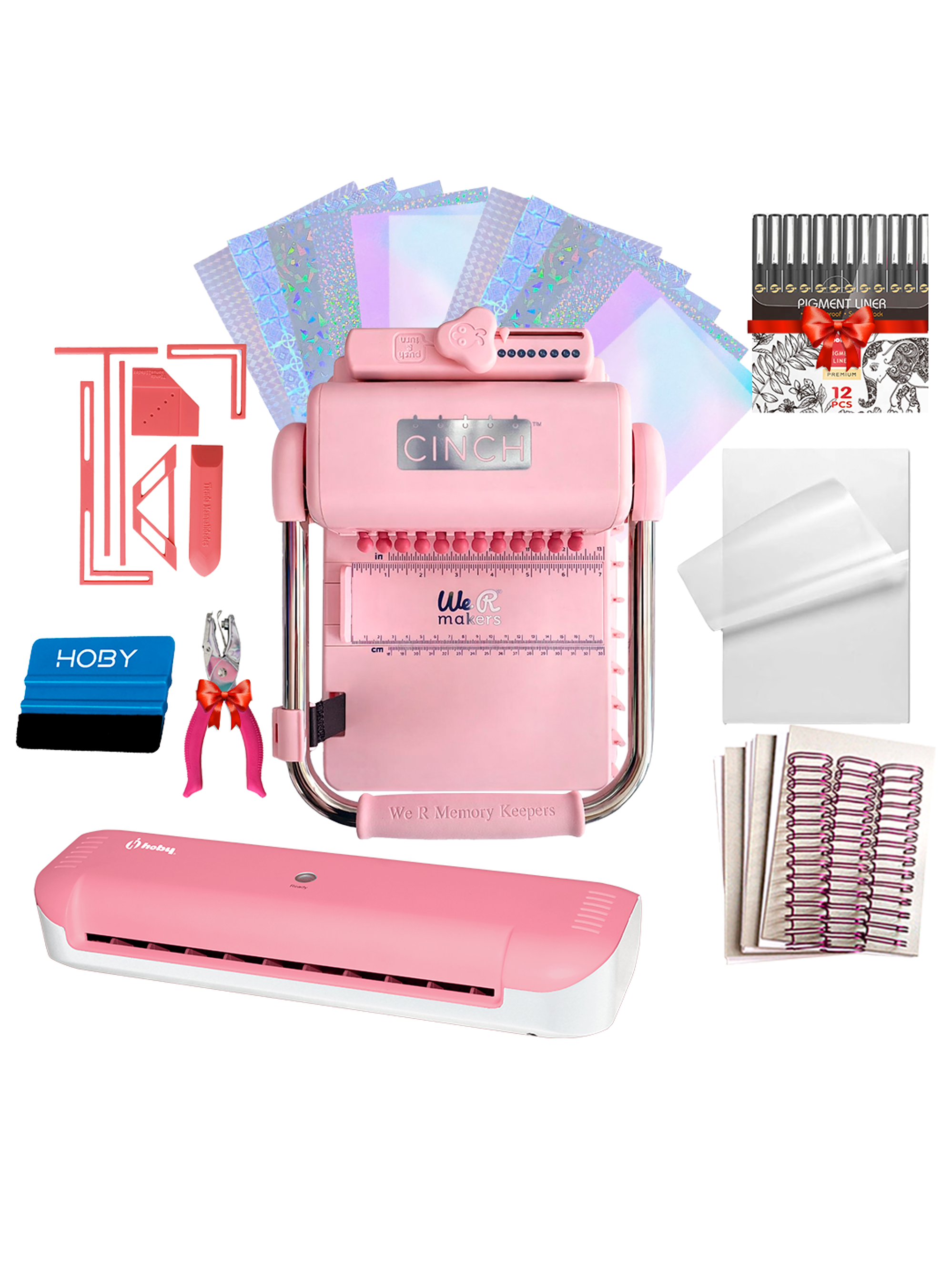 Kit De Encuadernadora Cinch Pink Rosa + Laminadora A4 + Regalos Cp15 1