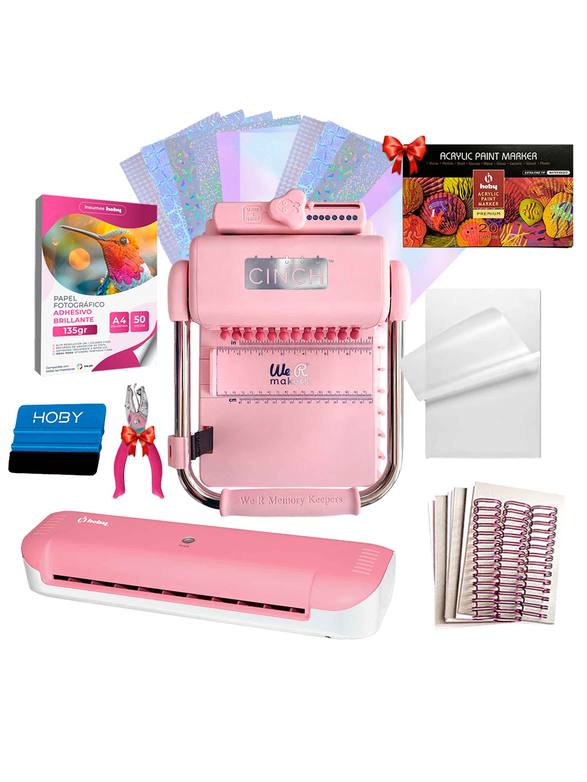 Kit De Encuadernadora Cinch Pink Rosa + Laminadora A4 + Regalos Cp16 1