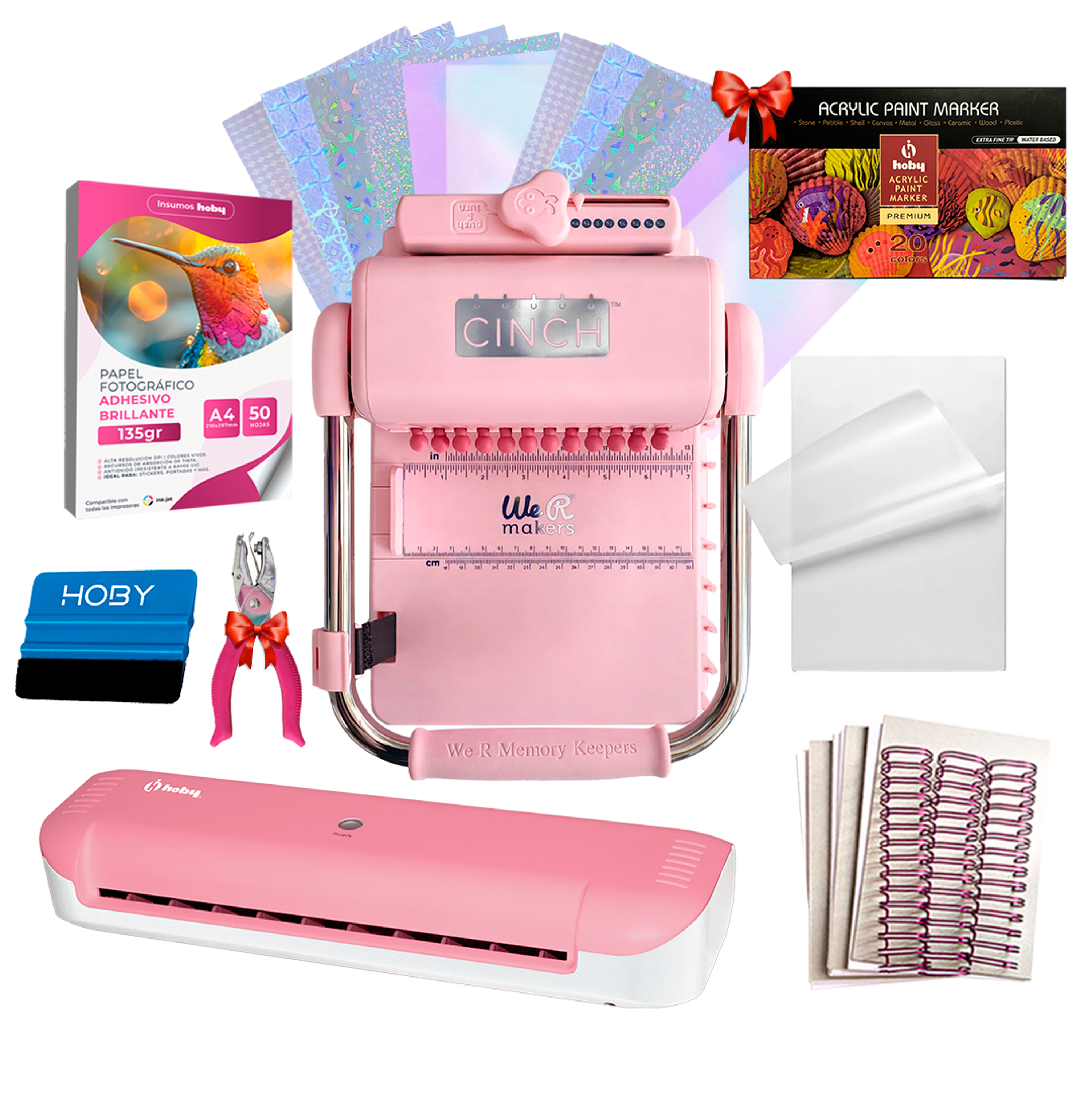 Kit De Encuadernadora Cinch Pink Rosa + Laminadora A4 + Regalos Cp16 1