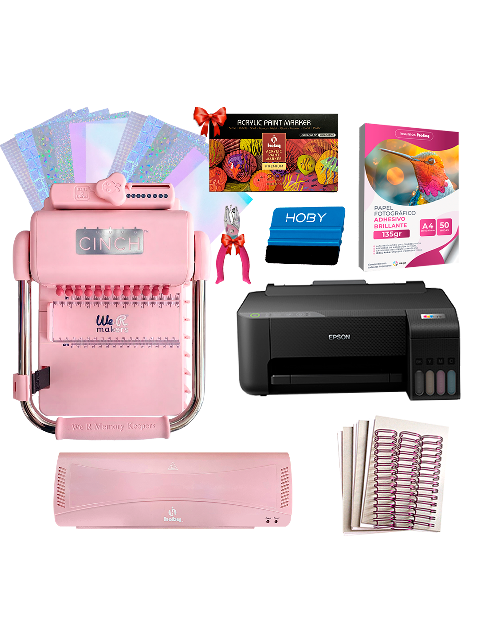 Kit De Encuadernadora Cinch Pink Rosa + Epson L1250 + Laminadora A4 + Regalos Cp17 1