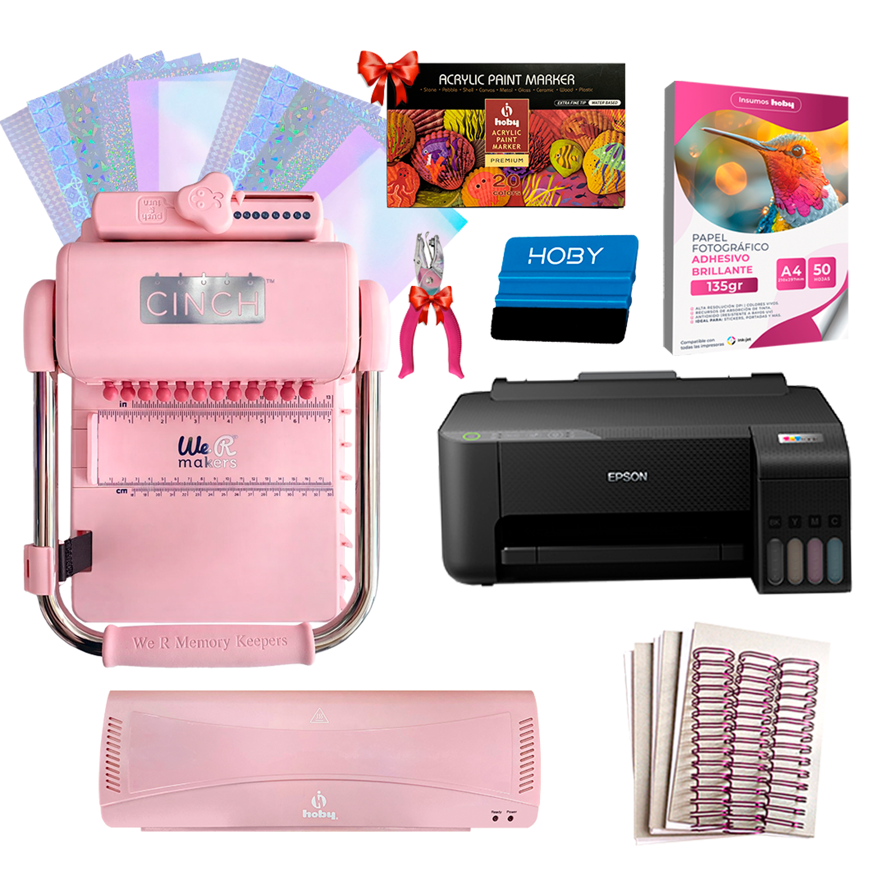 Kit De Encuadernadora Cinch Pink Rosa + Epson L1250 + Laminadora A4 + Regalos Cp17 1