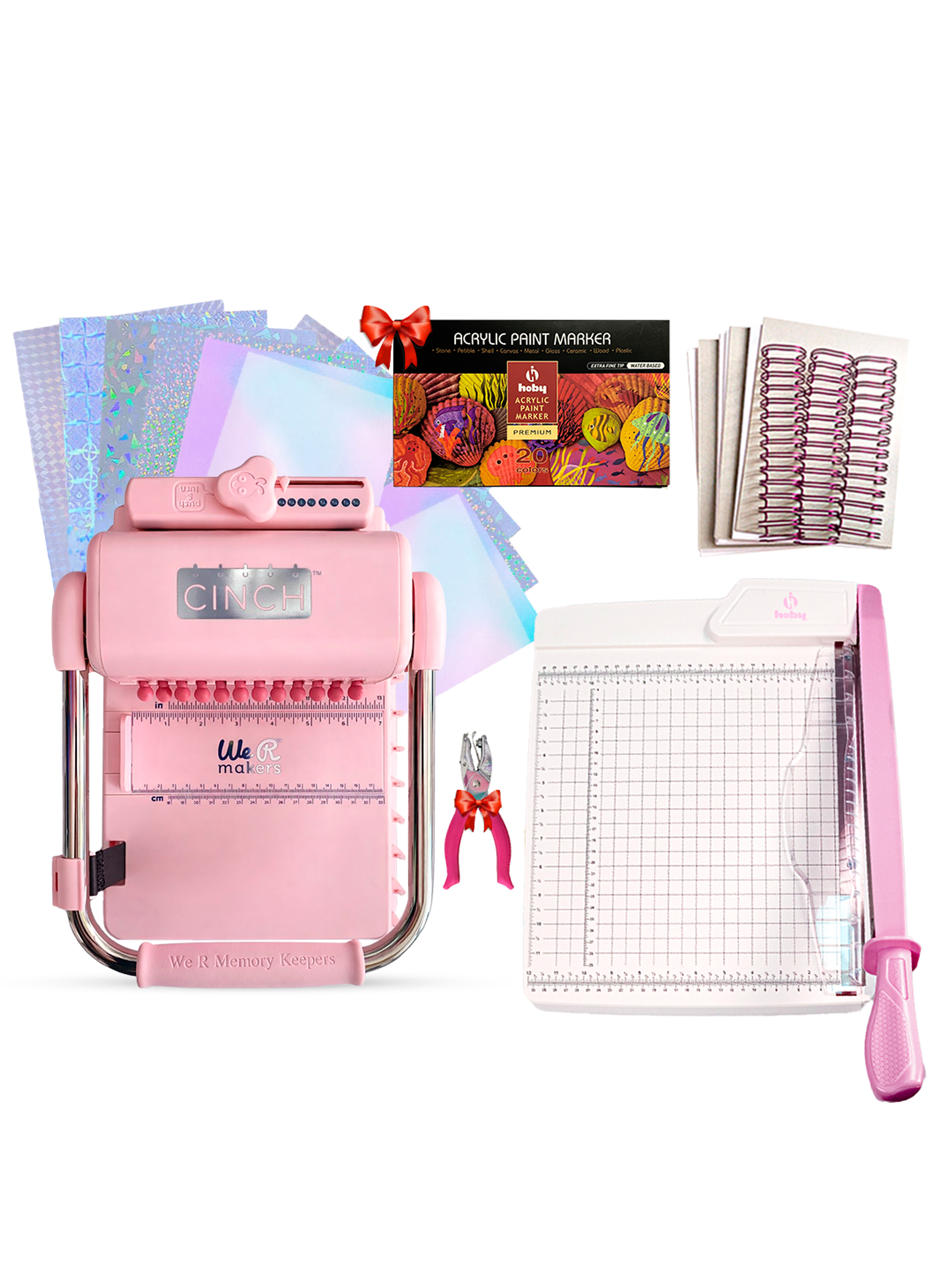 Kit De Encuadernadora Cinch Pink Rosa + Guillotina + Regalos Cp20 1