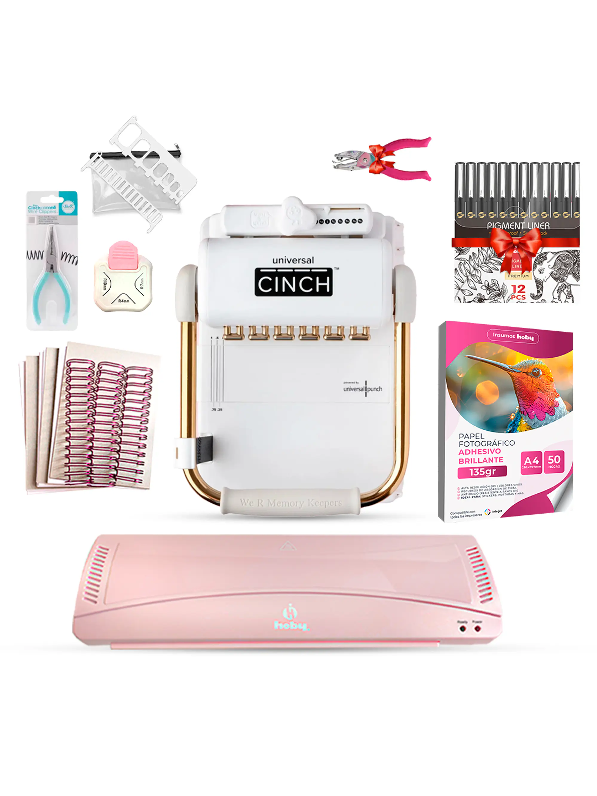Kit Encuadernadora Universal Cinch + Laminadora Hoby A3 Rosada Uc04 1