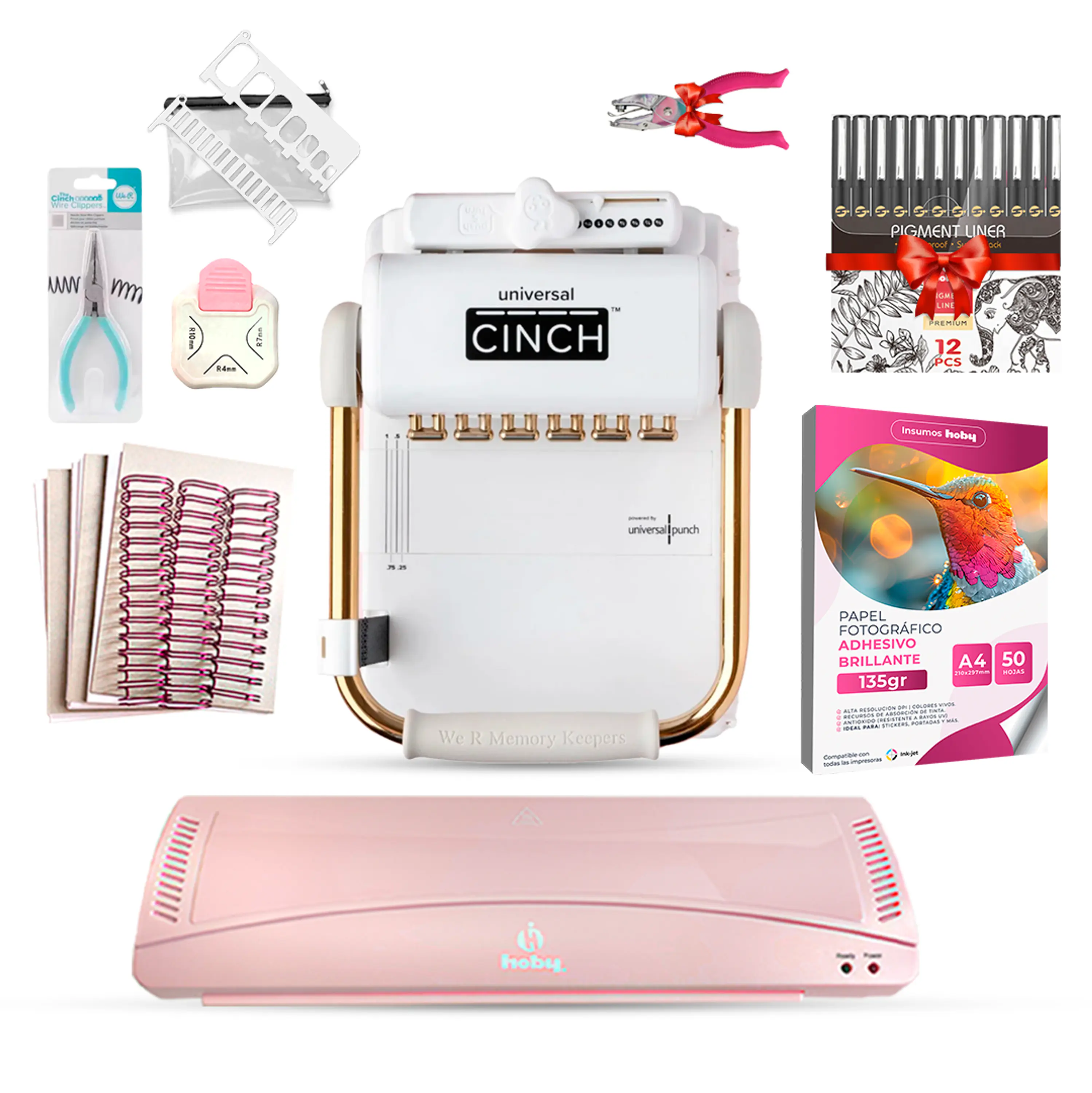 Kit Encuadernadora Universal Cinch + Laminadora Hoby A3 Rosada Uc04 1