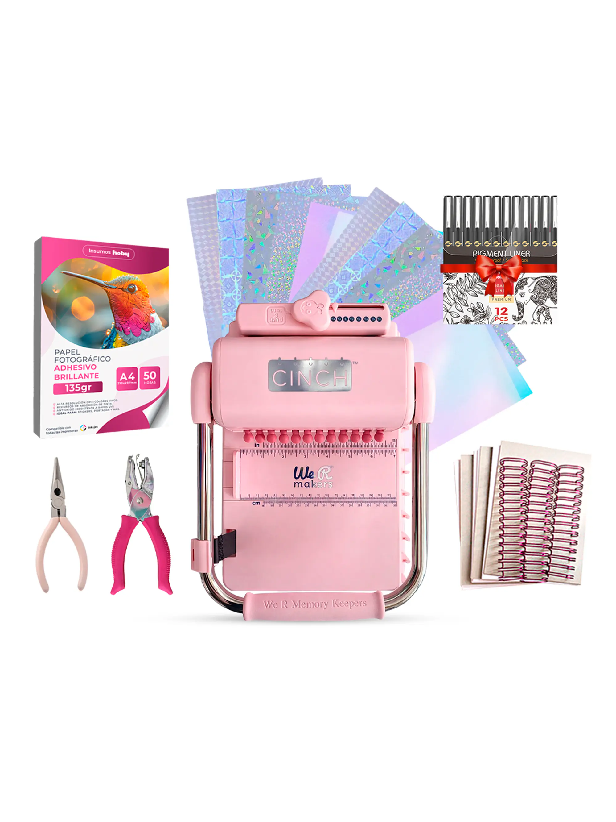 Kit De Encuadernadora Cinch Pink Rosa Inicial Redonda Cp12 1