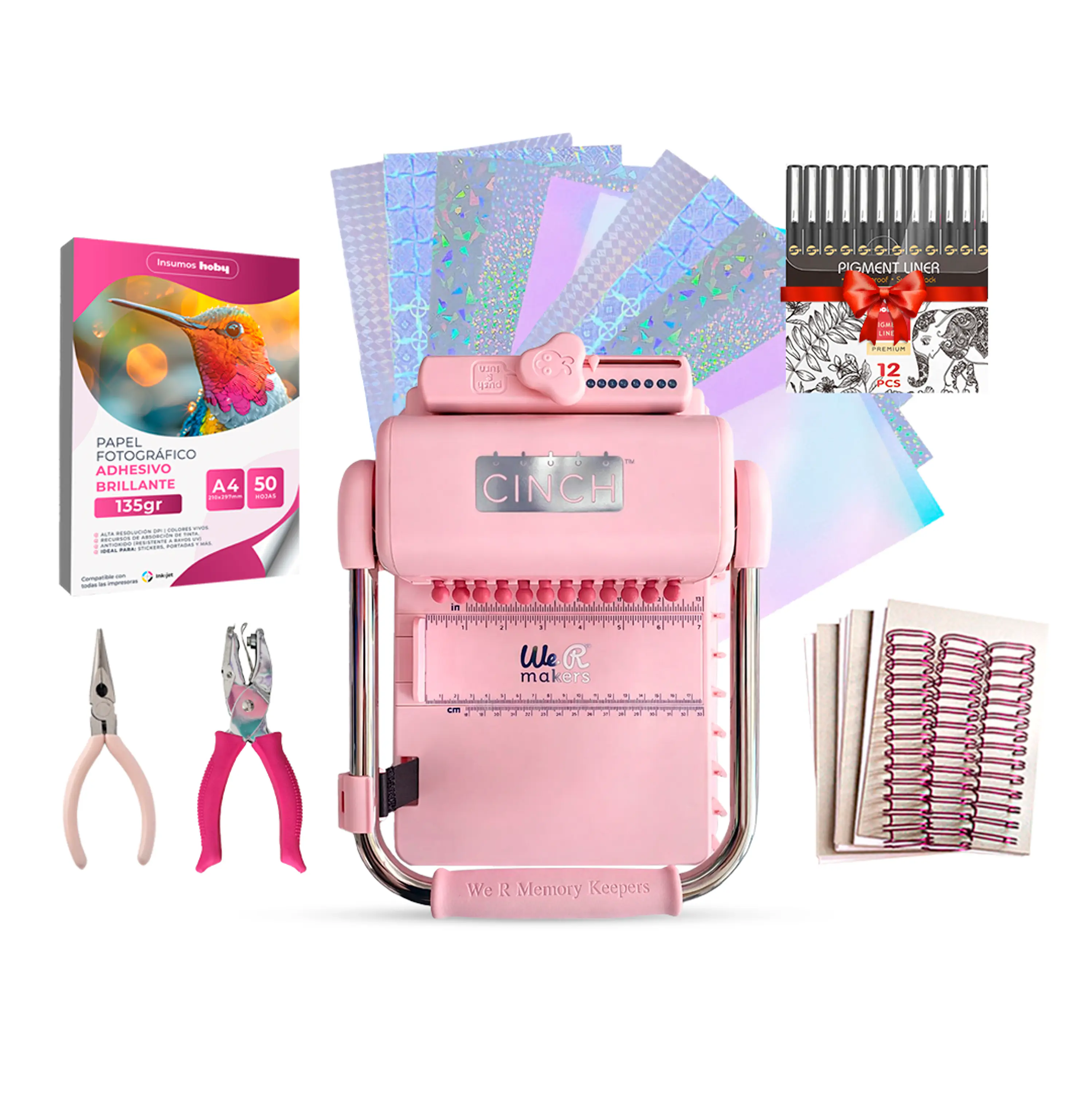 Kit De Encuadernadora Cinch Pink Rosa Inicial Redonda Cp12 1