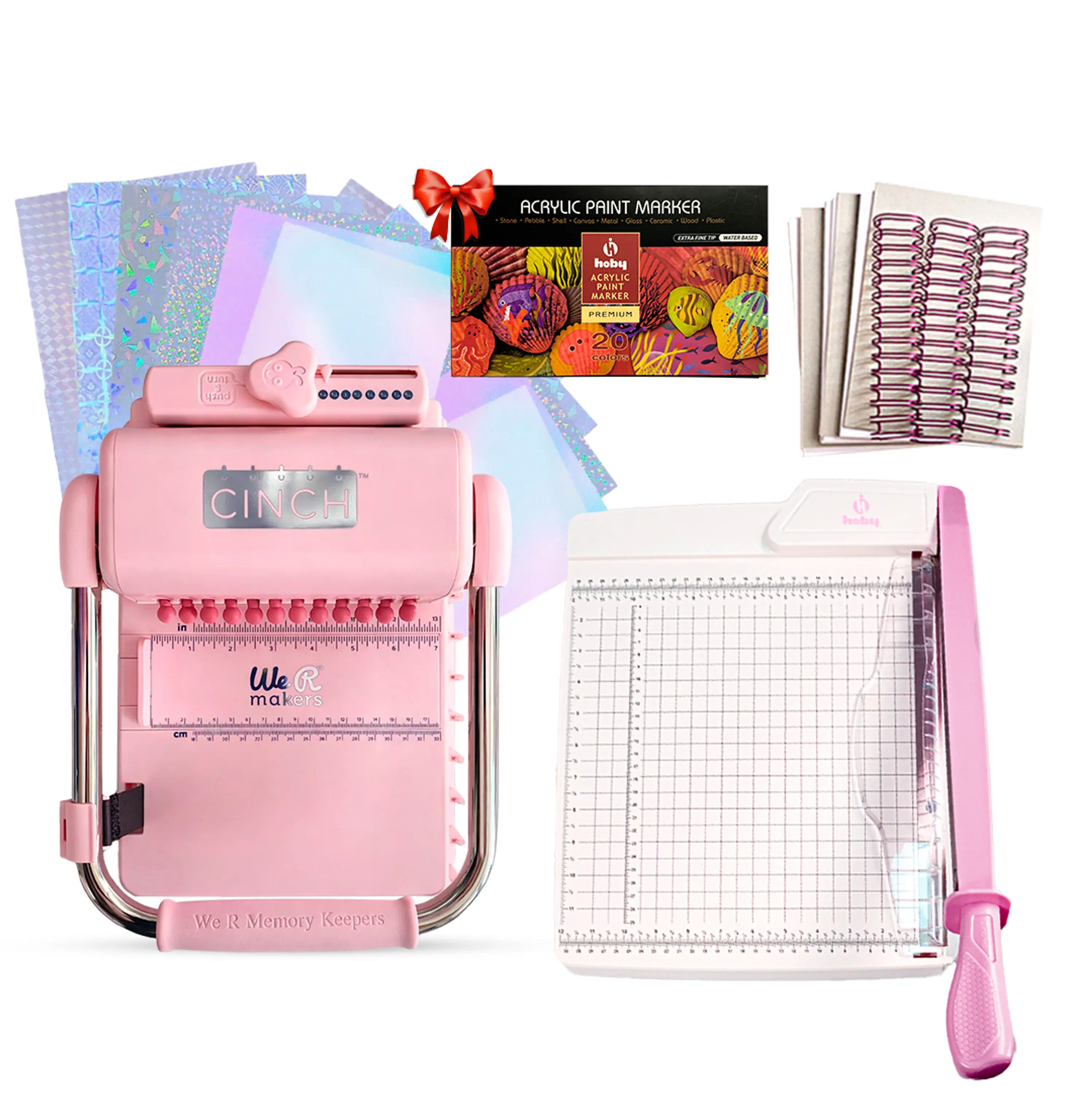 Kit De Encuadernadora Cinch Pink Rosa + Guillotina + Regalos Cp20 1