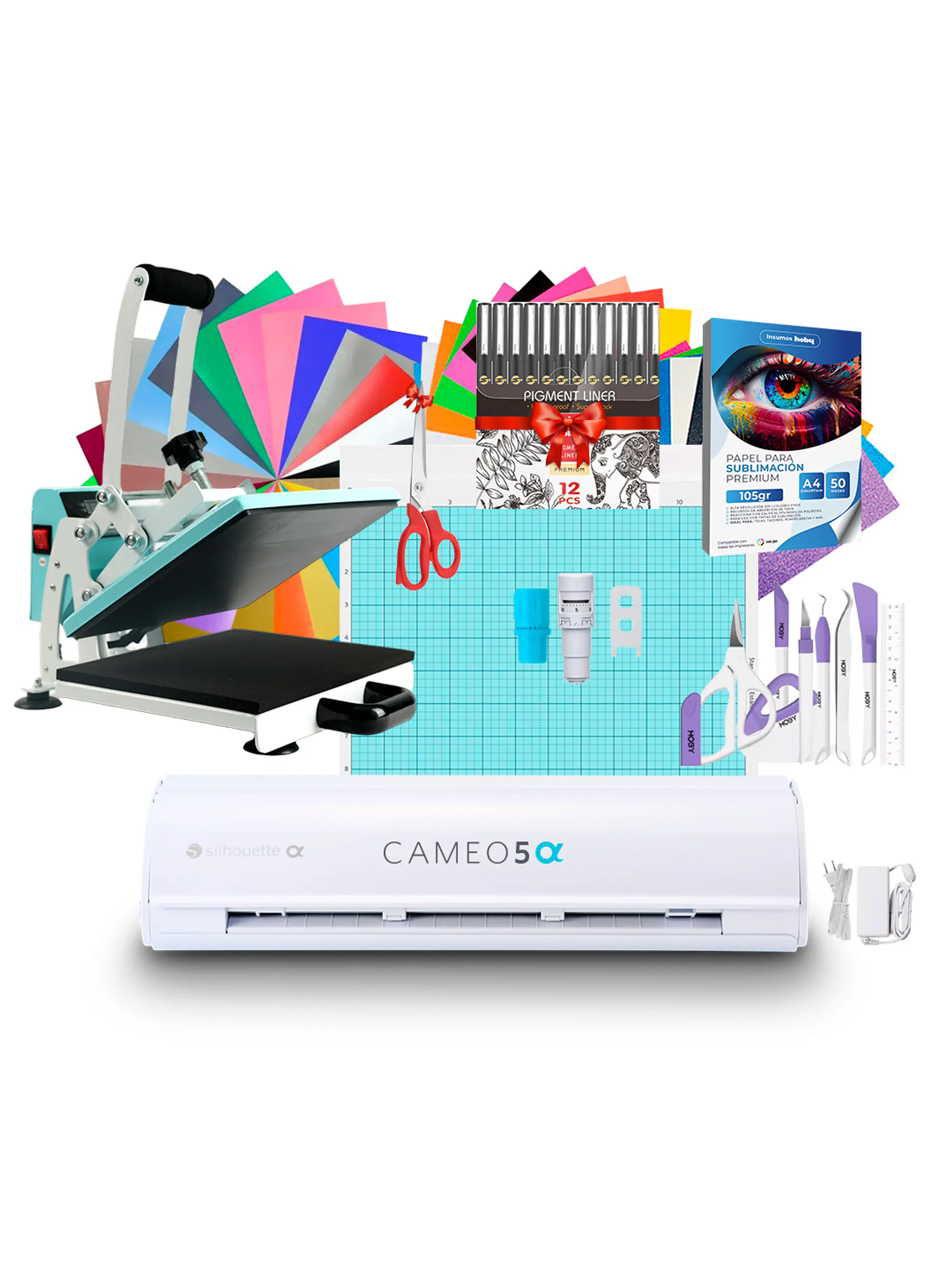 Kit Silhouette Cameo 5 alpha + Estampadora plana 23x30cm Sublipress + Insumos 1