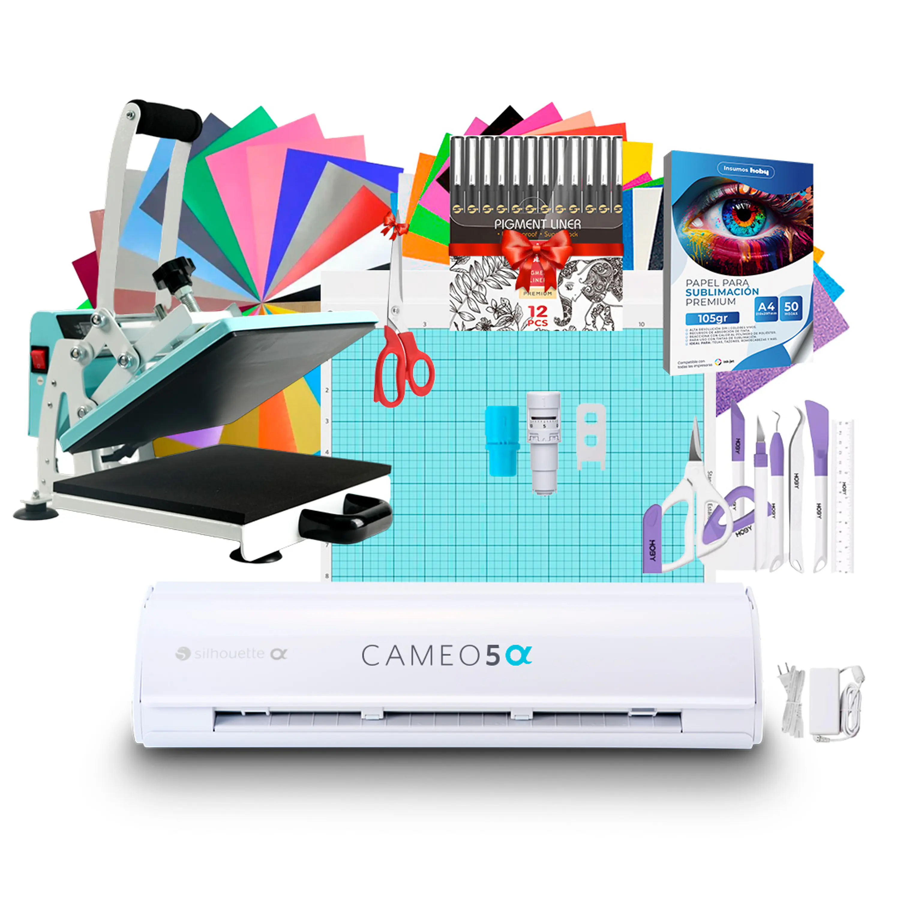 Kit Silhouette Cameo 5 alpha + Estampadora plana 23x30cm Sublipress + Insumos 1