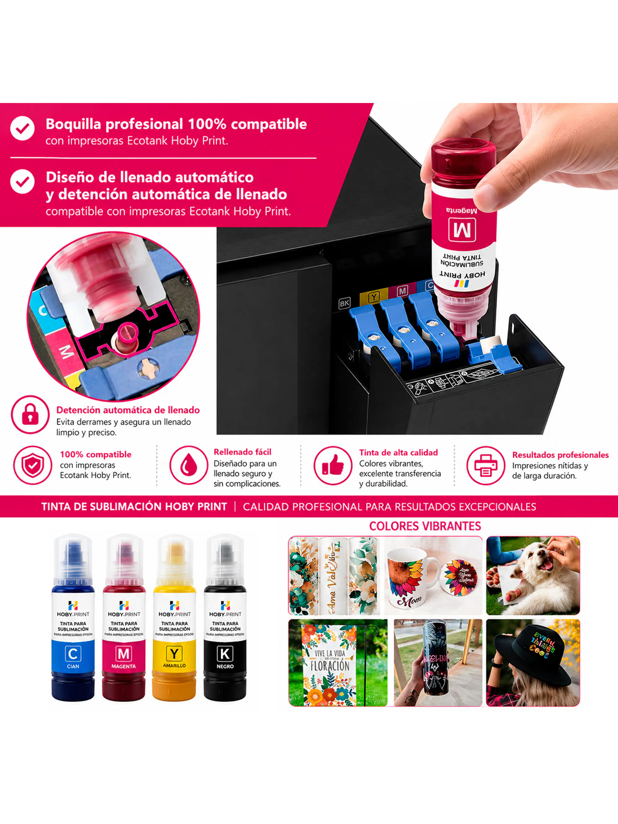 Pack 100ml Tinta Premium Sublimacion Hoby Print Compatible Epson 8