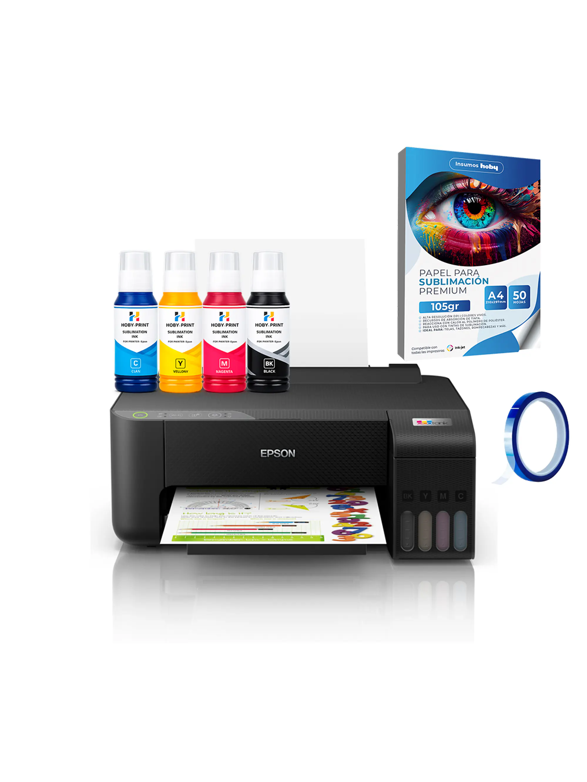 Impresora Epson E/tank L1250 + Tintas Sublimación Hoby Print + Papel Premium 1