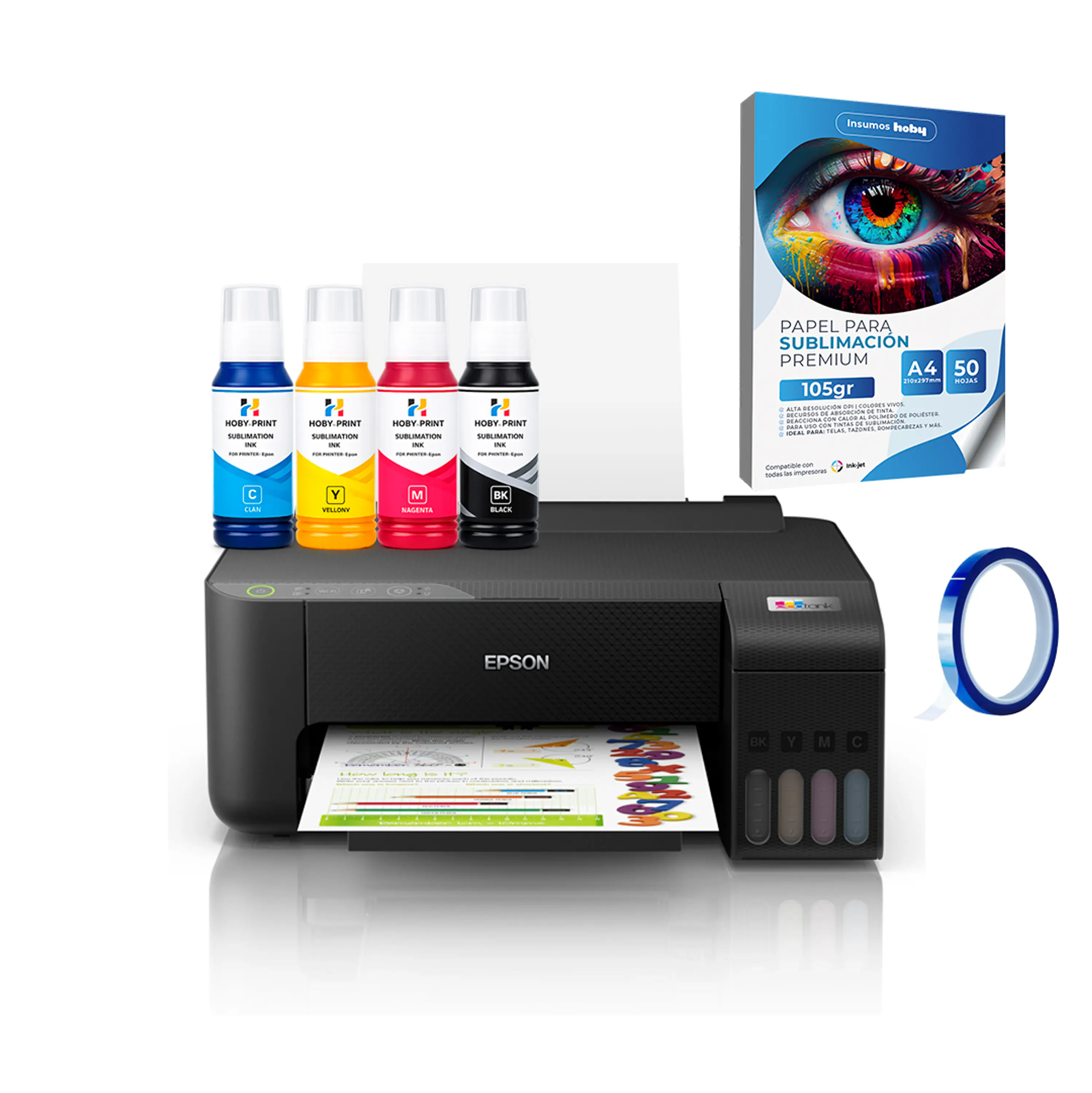 Impresora Epson E/tank L1250 + Tintas Sublimación Hoby Print + Papel Premium 1