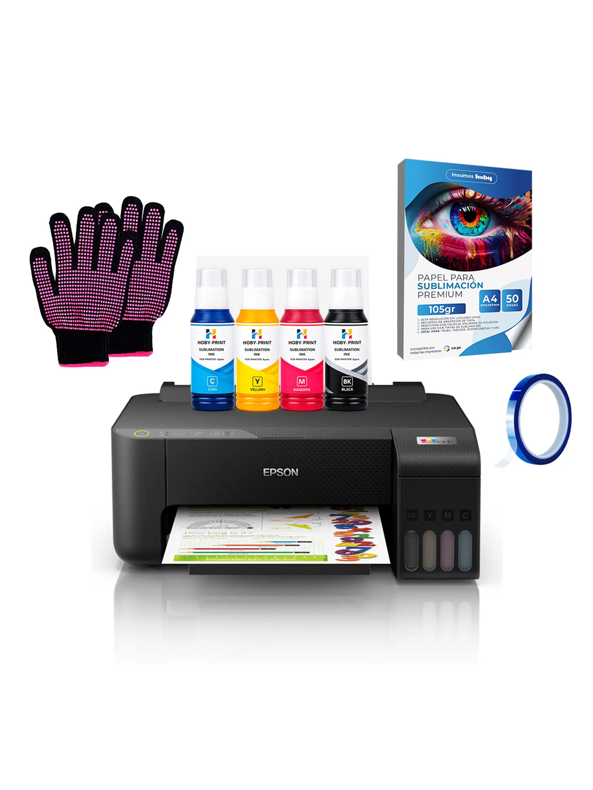 Impresora Epson E/tank L1250 + Tintas Sublimación Hoby Print + Papel Premium + Guantes 1