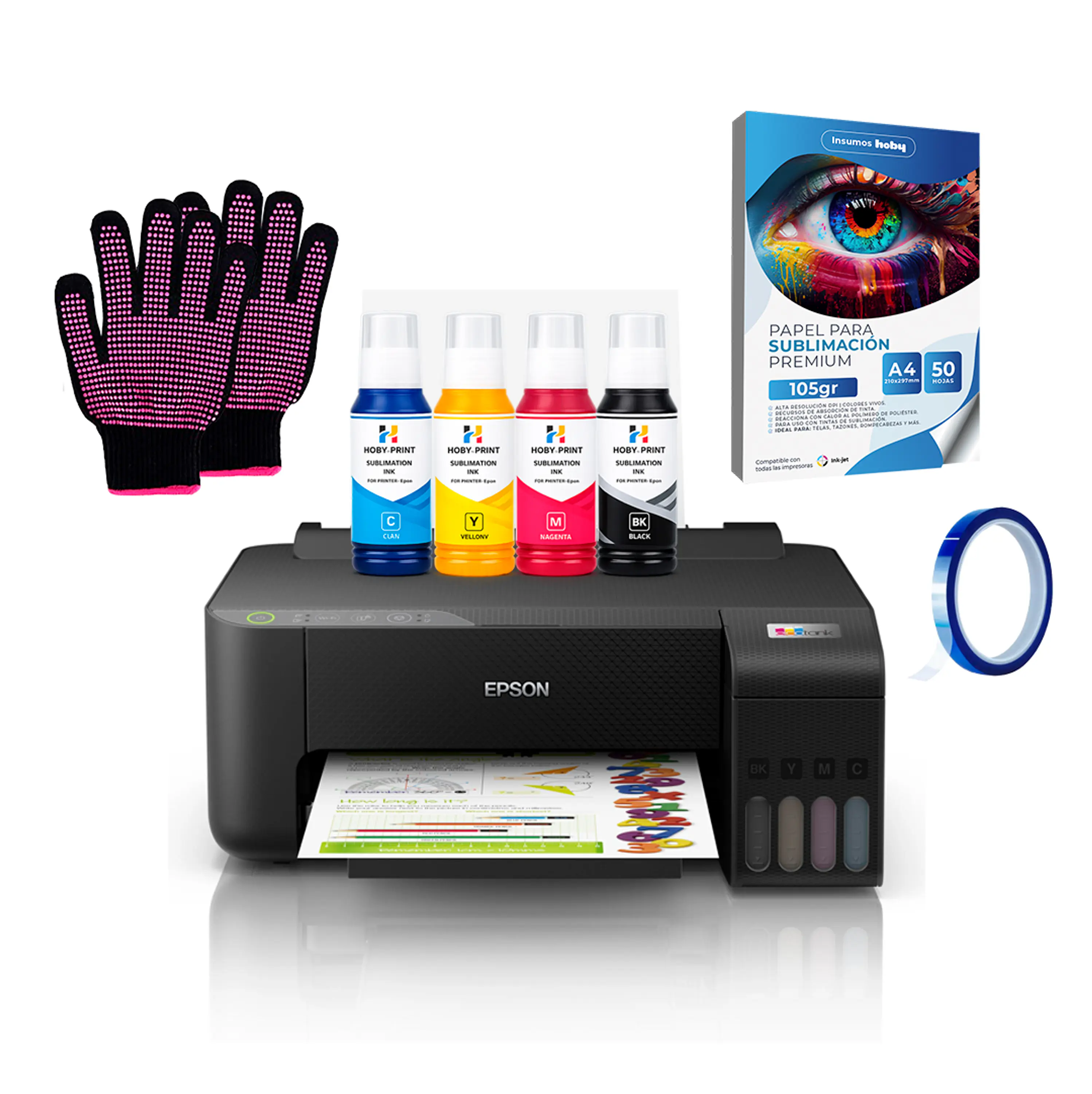 Impresora Epson E/tank L1250 + Tintas Sublimación Hoby Print + Papel Premium + Guantes 1