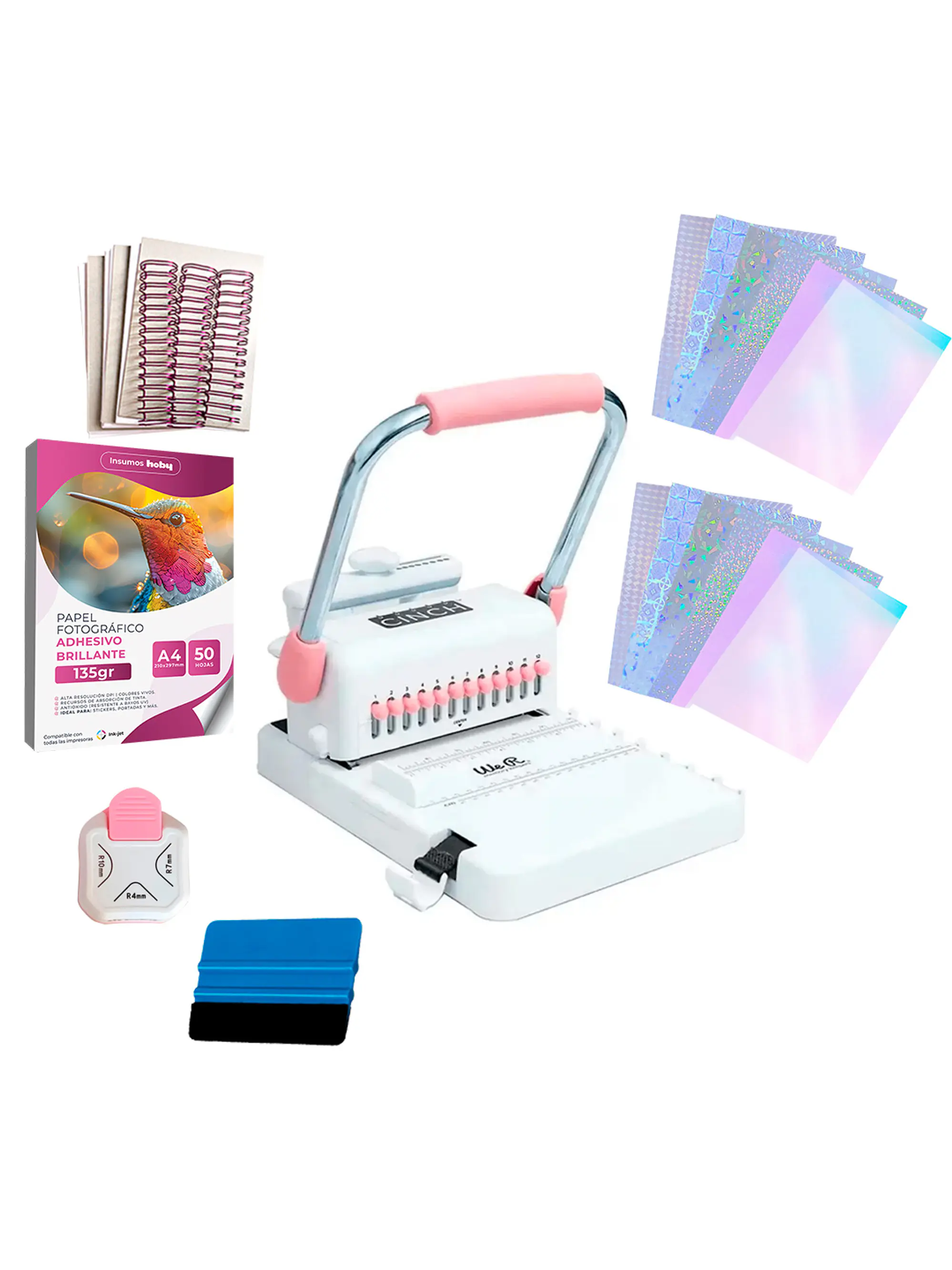 Kit de Encuadernadora Cinch Rosa Básico - Perforación cuadrada 1