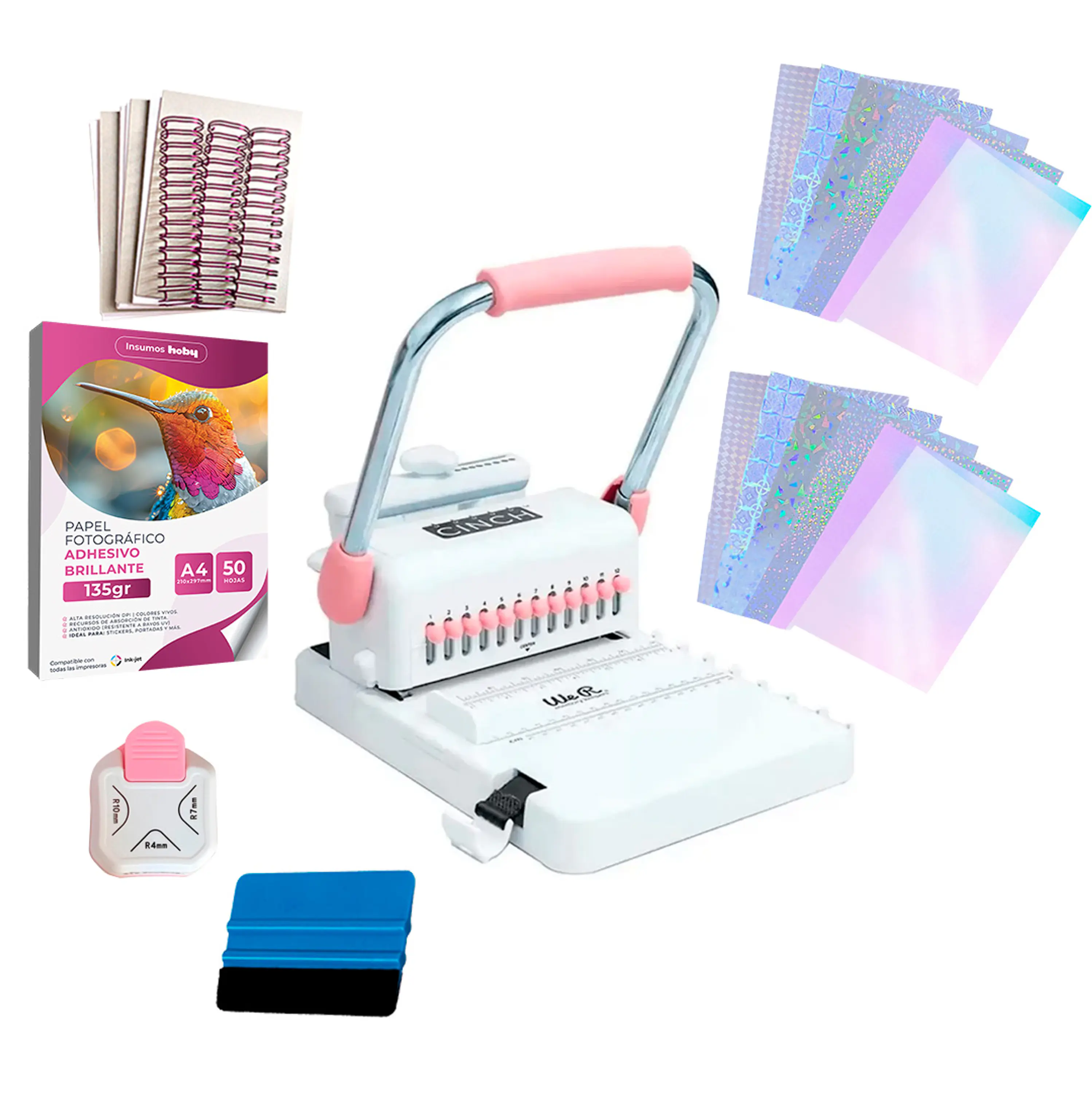 Kit de Encuadernadora Cinch Rosa Básico - Perforación cuadrada 1