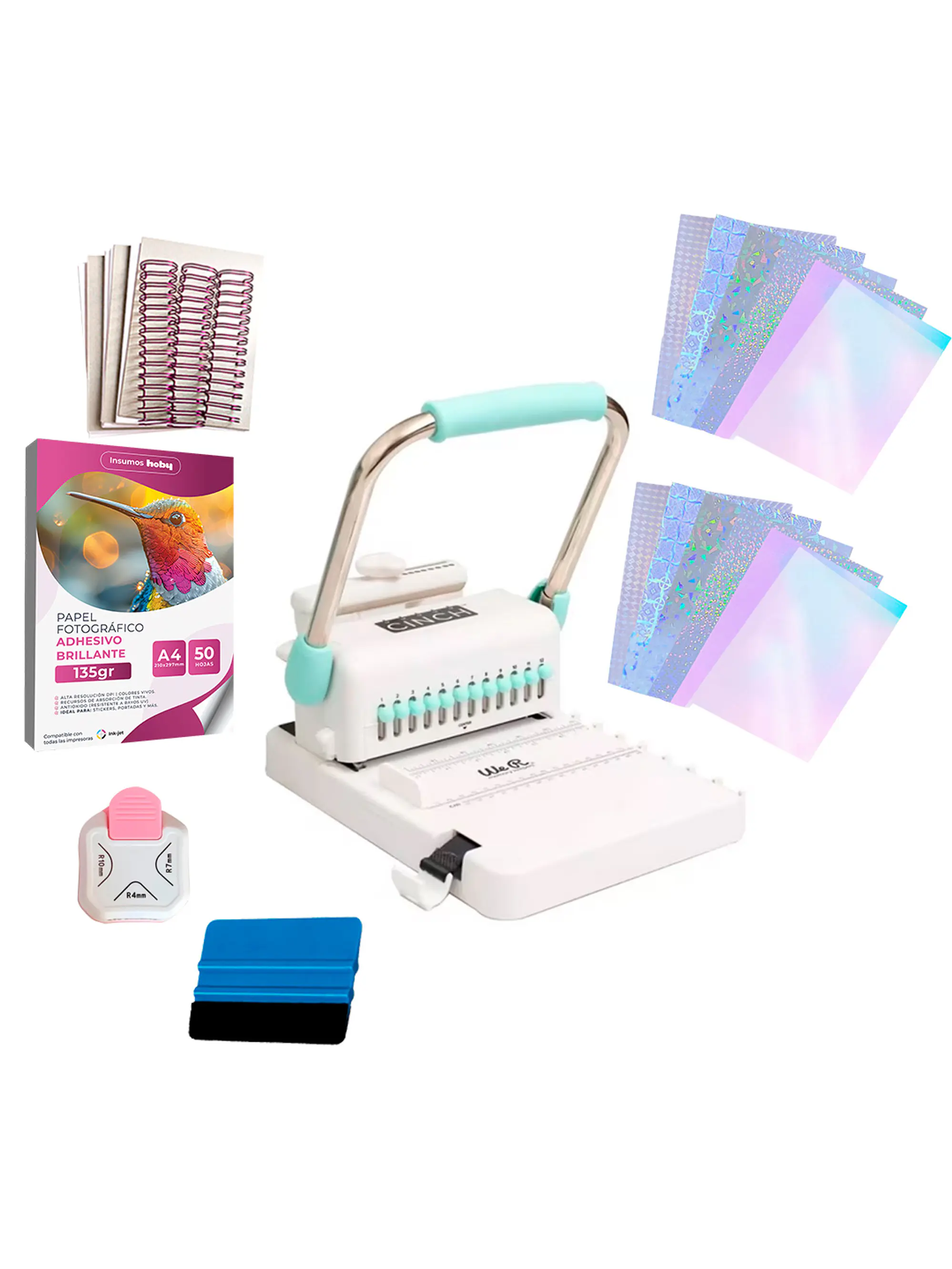 Kit de Encuadernadora Cinch Turquesa Básico - Perforación redonda 1