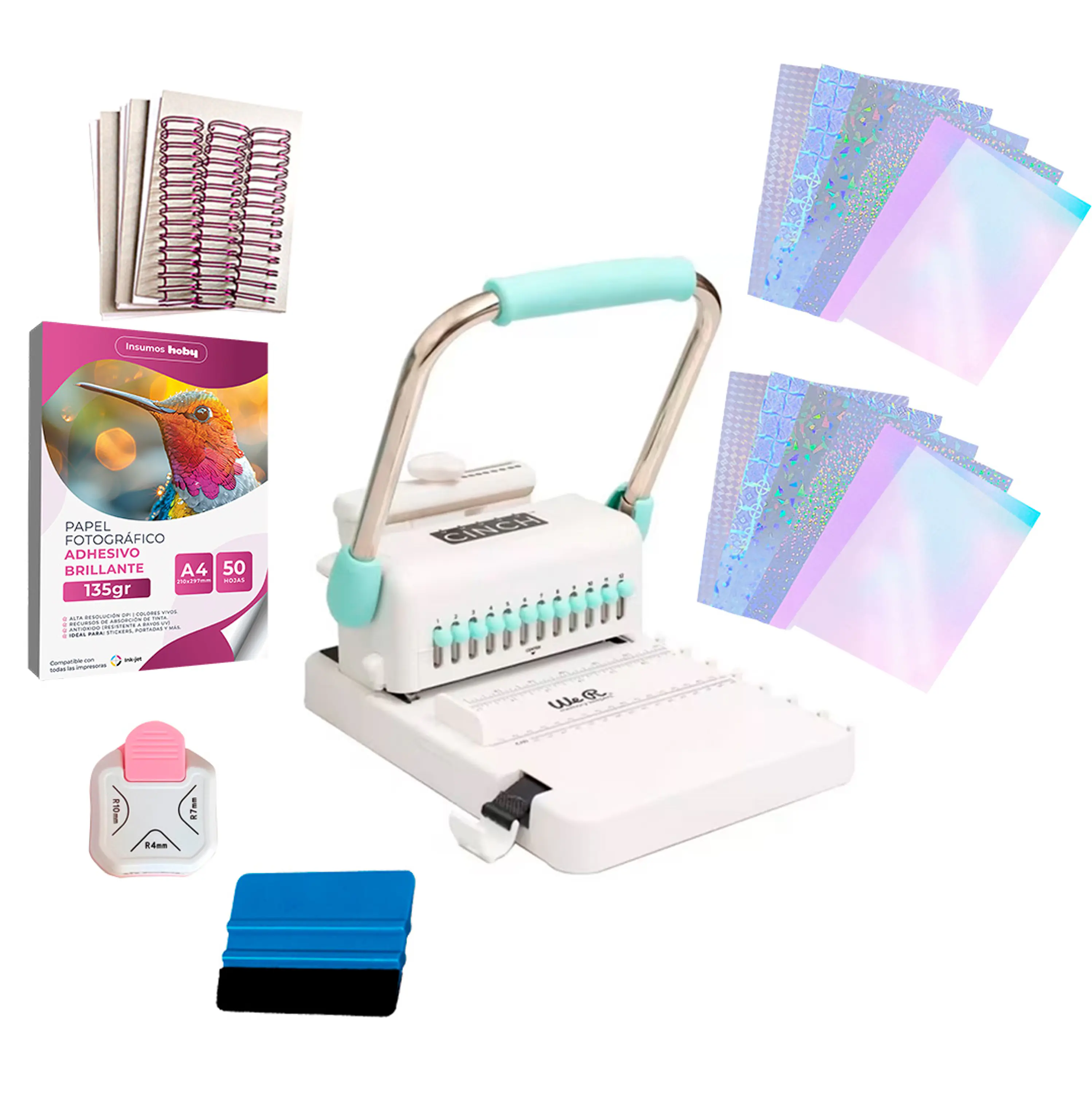 Kit de Encuadernadora Cinch Turquesa Básico - Perforación redonda 1