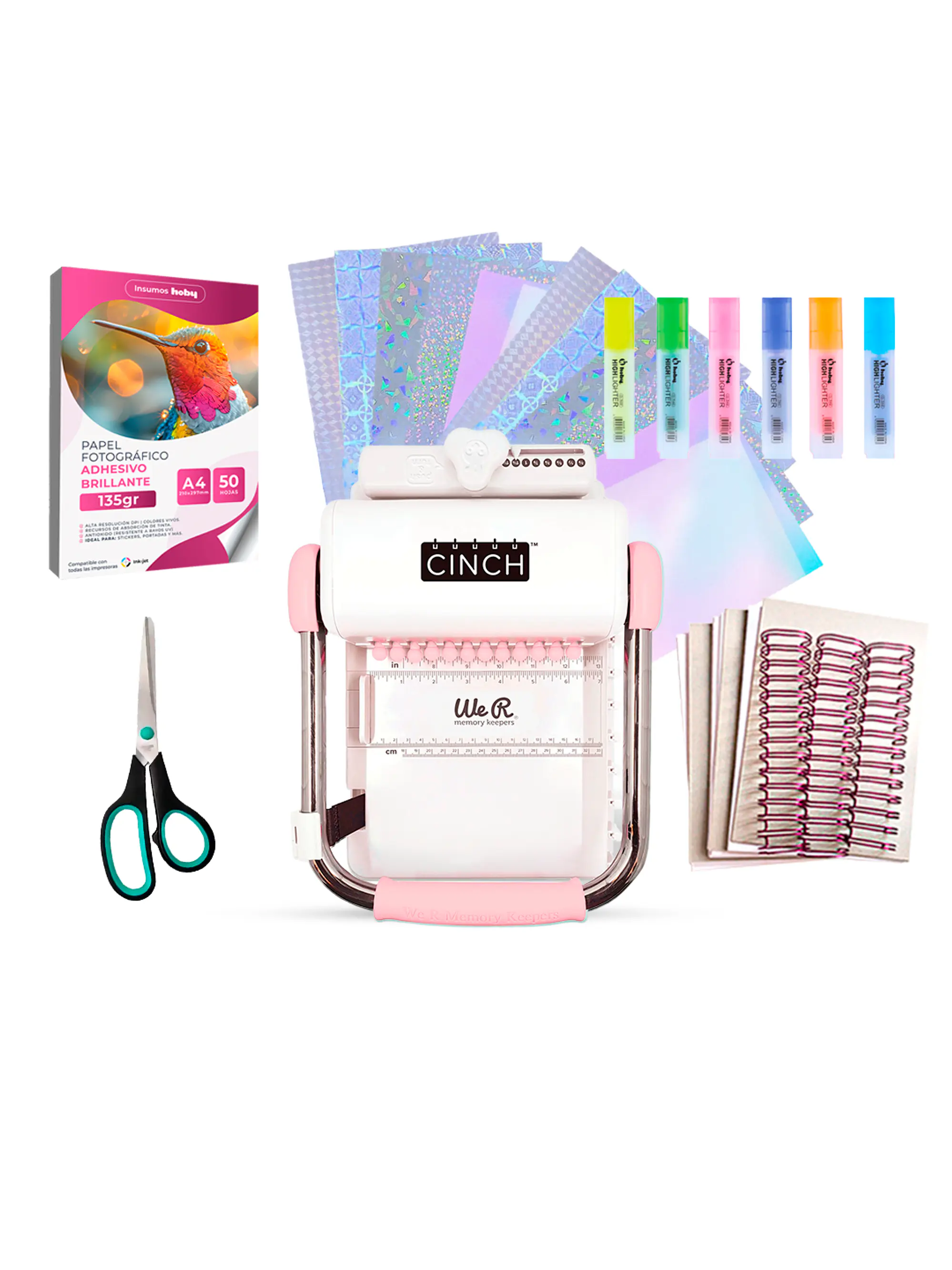 Kit de Encuadernadora Cinch Rosa para emprender - Perforación cuadrada 1
